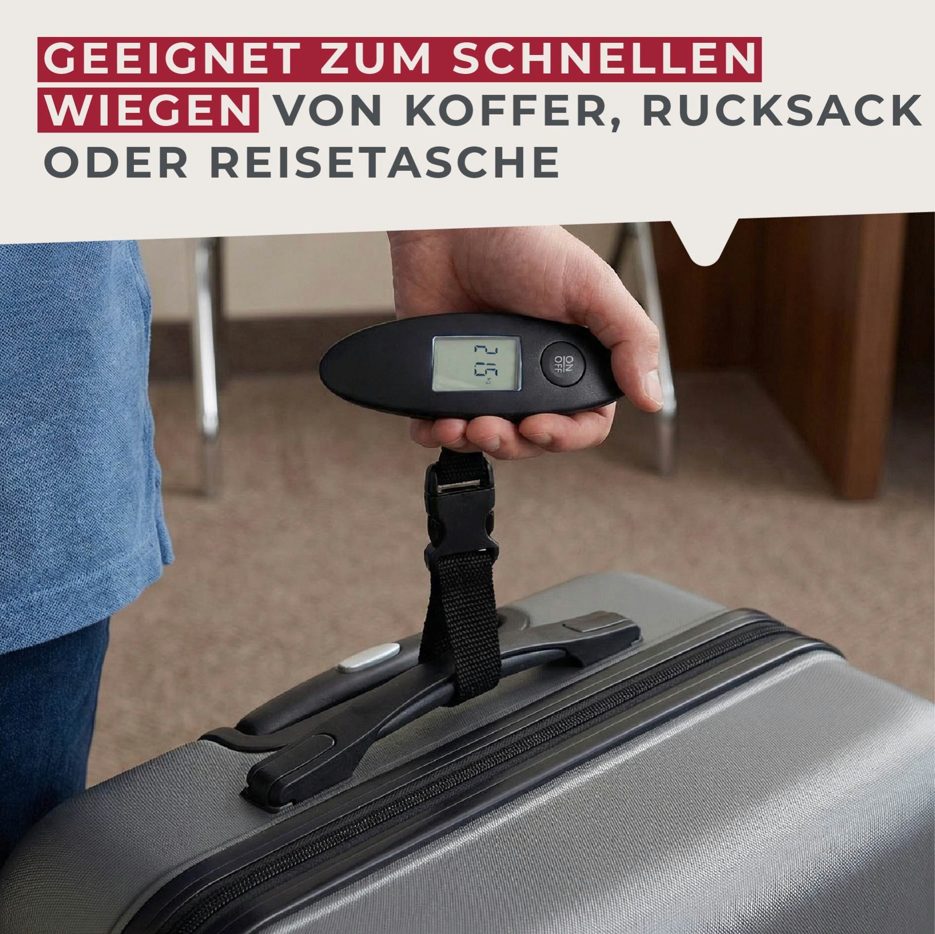 FACKELMANN Kofferwaage Praktische Reisewaage, Gepäckwaage, Handwaage