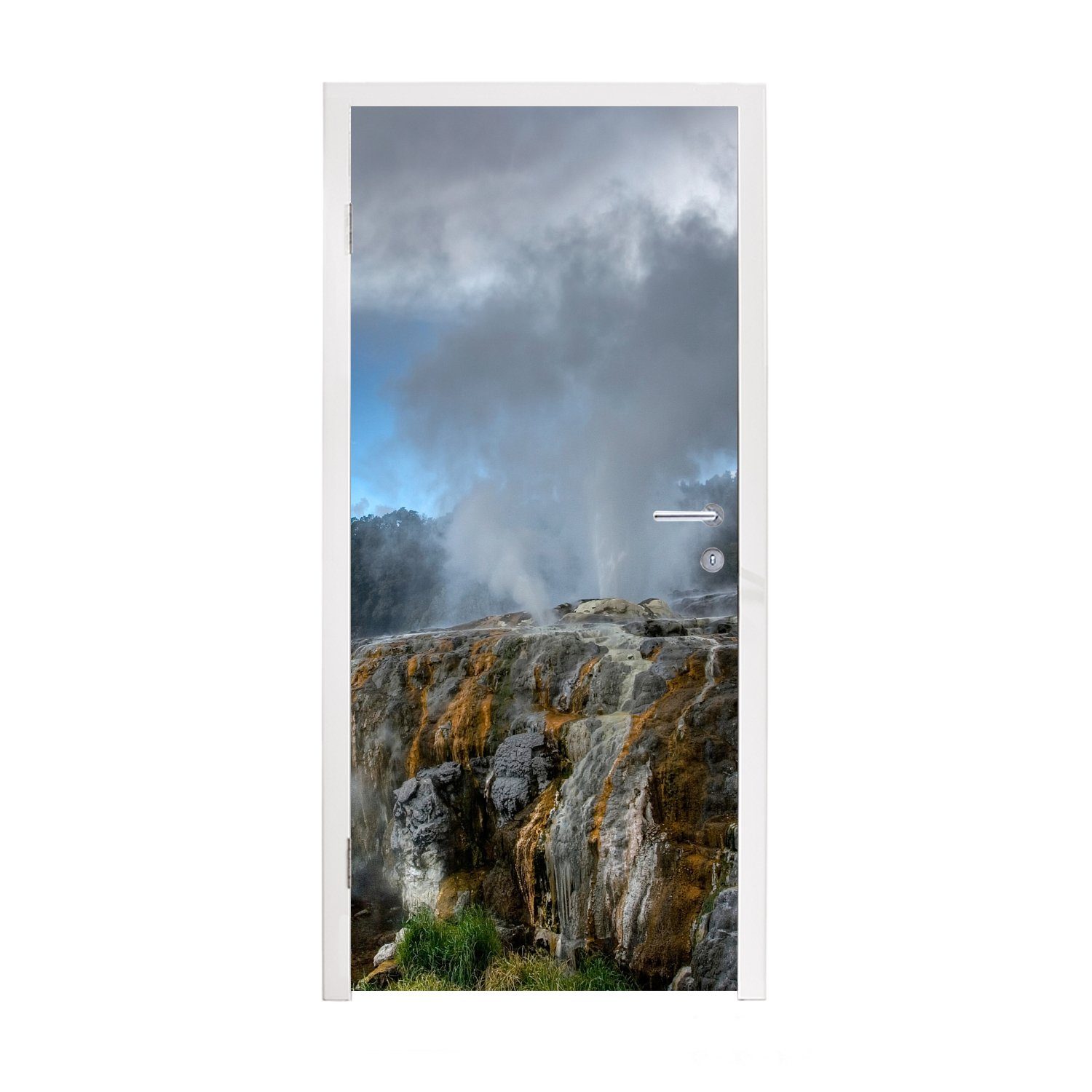 MuchoWow Türtapete Die Whakarewarewa-Geysire in Neuseeland, Matt, bedruckt, (1 St), Fototapete für Tür, Türaufkleber, 75x205 cm