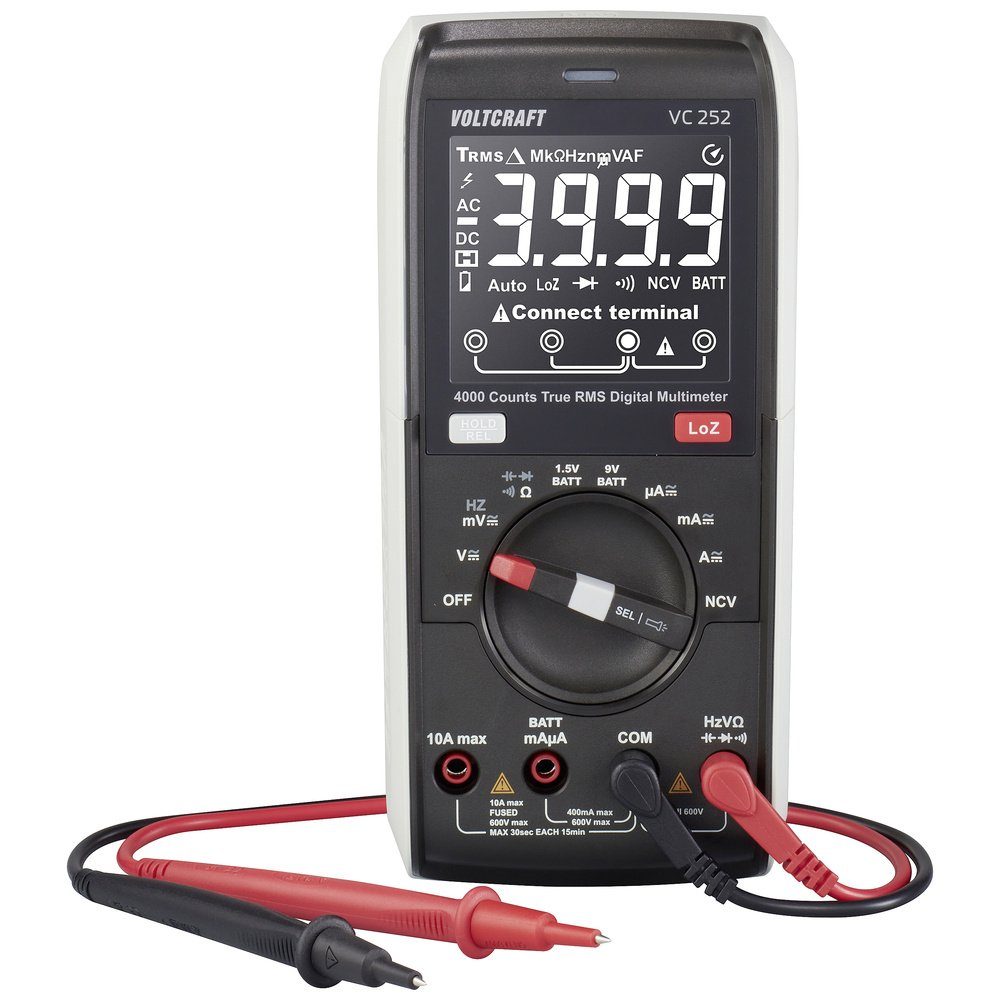 VOLTCRAFT Spannungsprüfer VOLTCRAFT VC252 Hand-Multimeter digital True RMS LoZ CAT III 600 V An, (VC252)