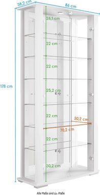 fif möbel Vitrine STELLA Weiß, 2-türig, Spiegelrückwand, LED-Beleuchtung, abschließbar