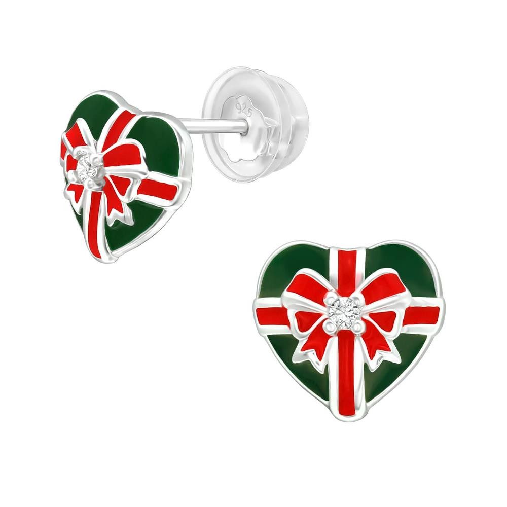 BUNGSA Ohrstecker-Set Ohrstecker Weihnachtsherz aus 925 Silber für Damen (1 Paar (2 Stück), 2-tlg), Ohrschmuck Ohrringe
