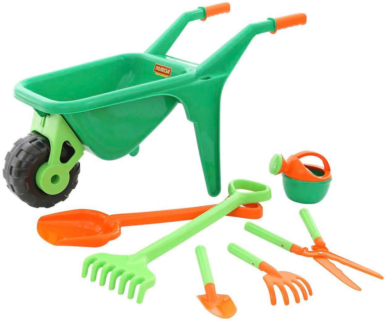 Polesie Spielzeug-Gartenset Schubkarre Gartenfüllung Schaufel Rechen Gießkanne, (Set)