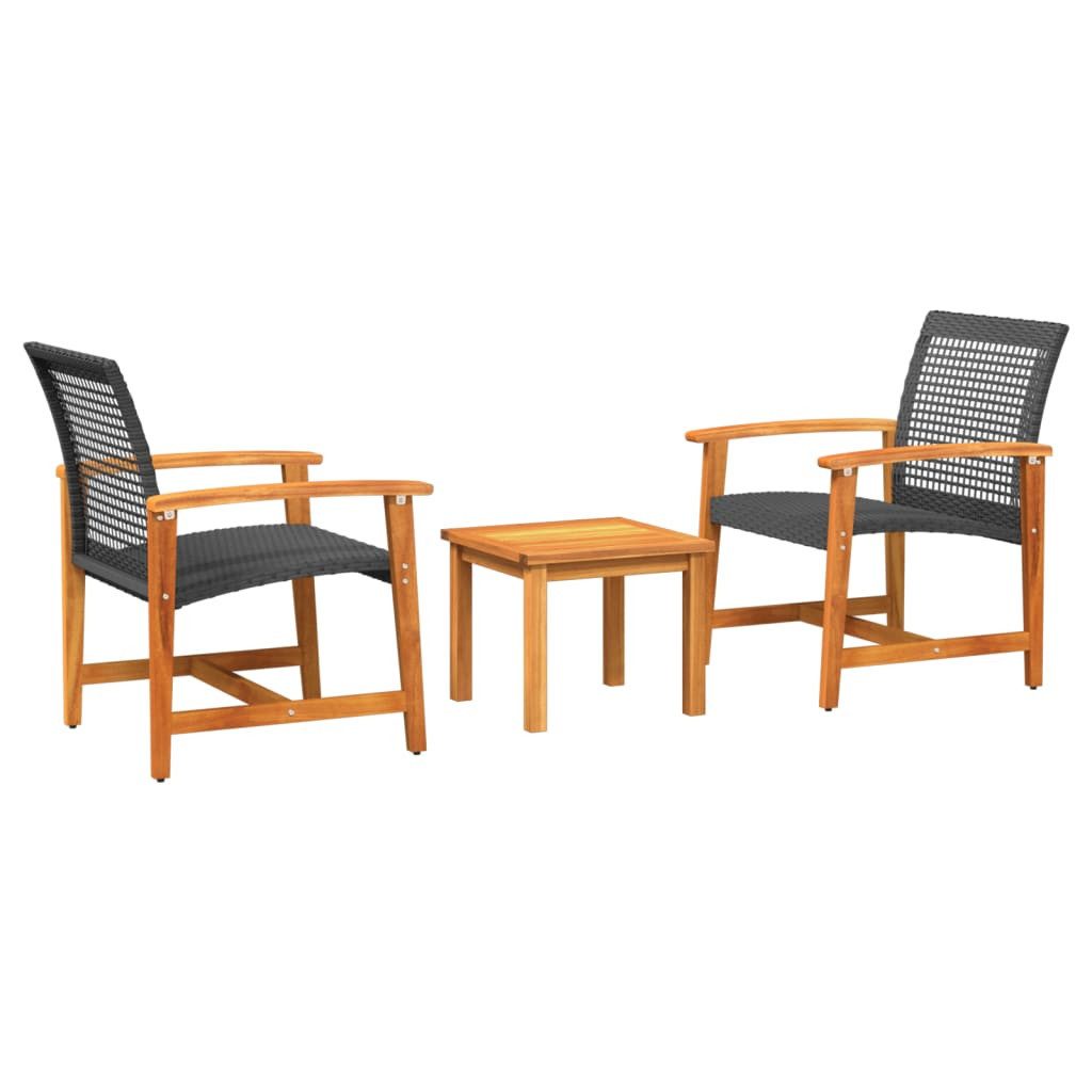 vidaXL Gartenbar-Set, 3-tlg. Bistro-Set Schwarz Poly Rattan und Akazienholz
