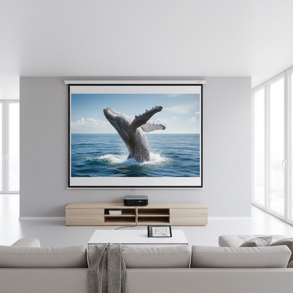 Melko Leinwand Beamerleinwand Motor HDTV Präsentationswand Kinoleinwand HD Motorleinwand (Schweres 3-Schicht Gewebetuch ca.500 g/m)