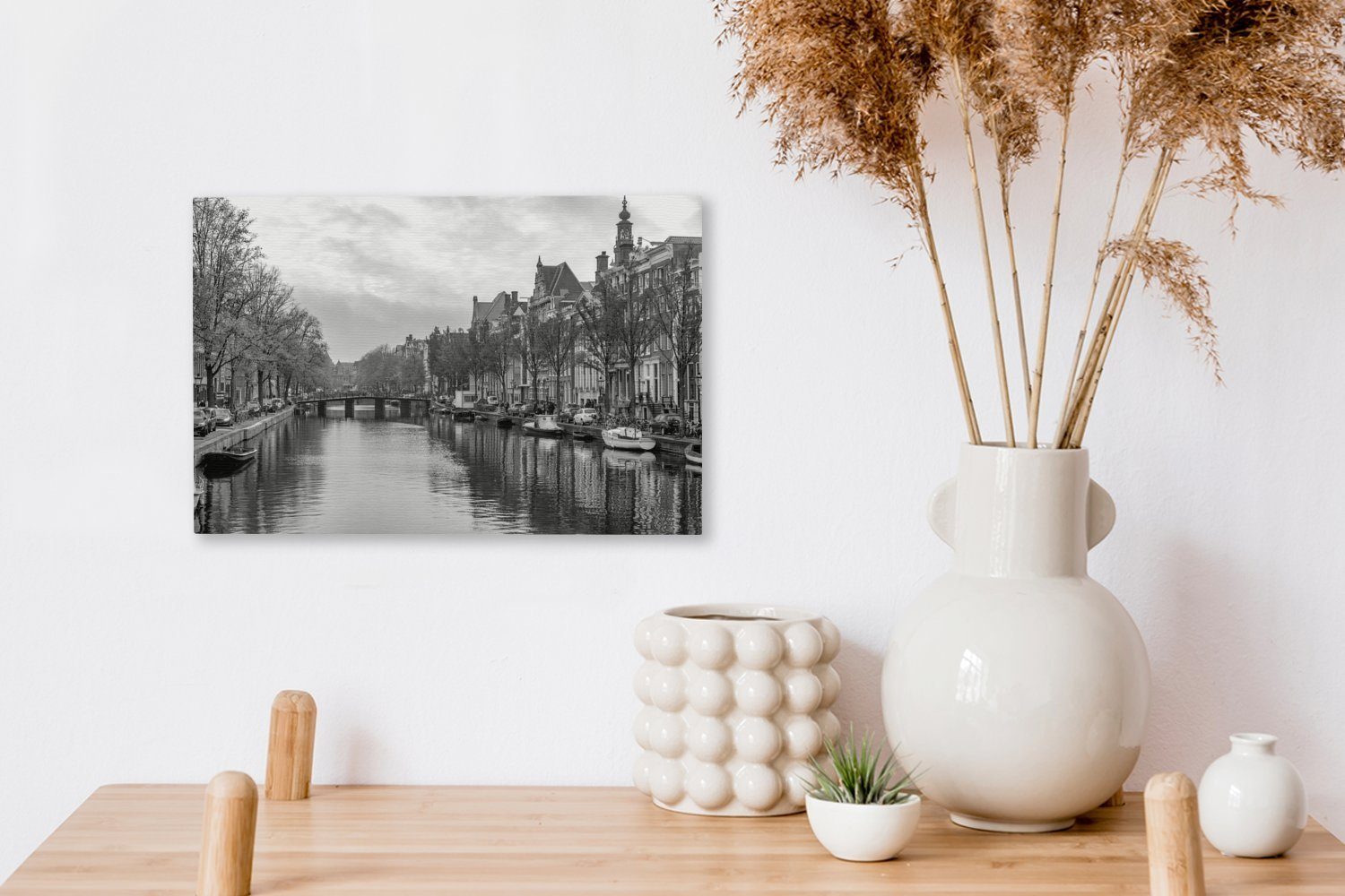 OneMillionCanvasses® Leinwandbild St), Wanddeko, Wandbild der Bild Prinsengracht Alltägliches - cm Leinwandbilder, 30x20 in Amsterdam (1 schwarz-weiß, Aufhängefertig