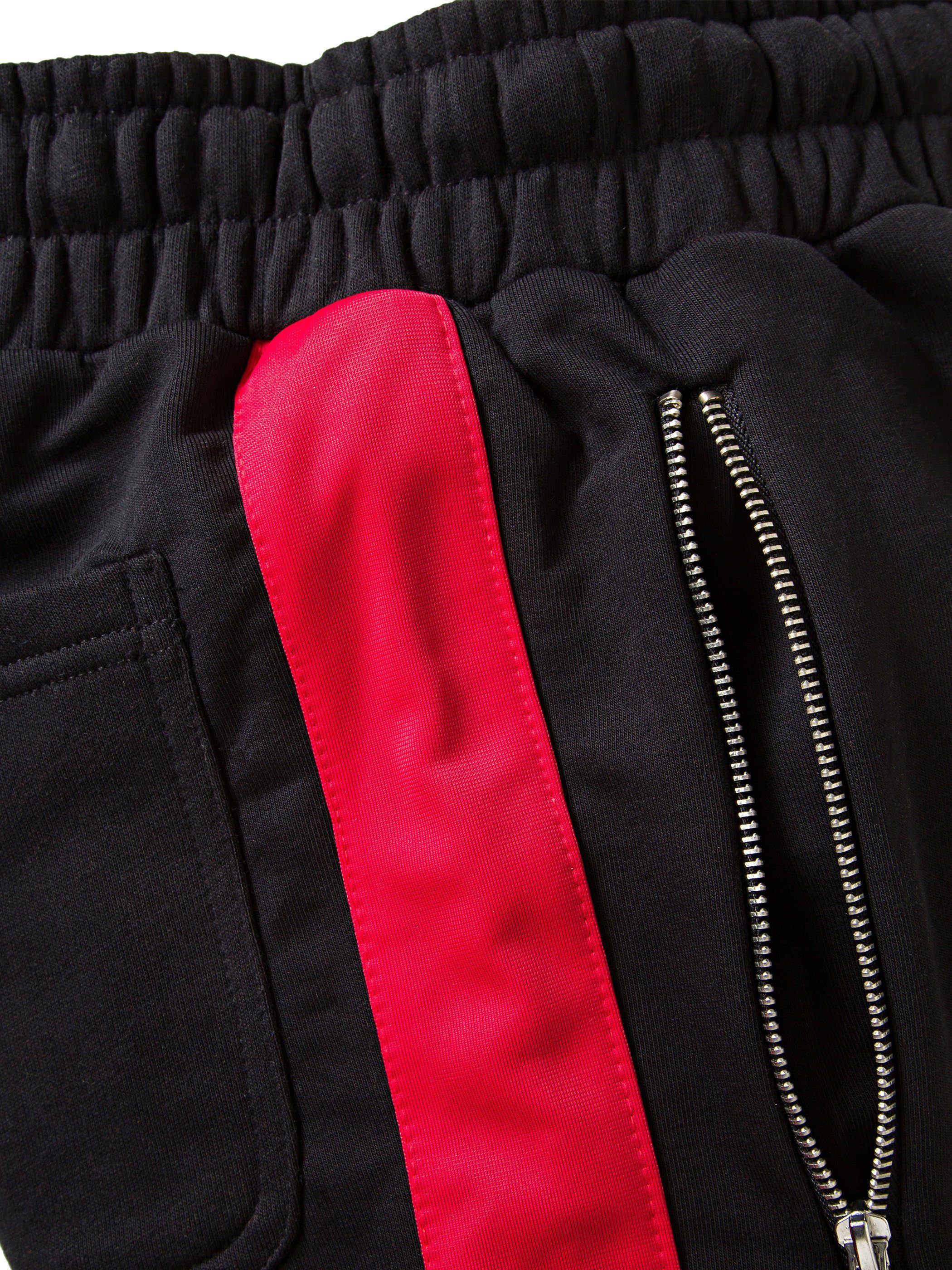 red Zip mit (1-tlg) Schwarz 1602) (black / Bund PITTMAN Track Kordelzug Retro Jogginghose elastischem, - mit Pittman Pant