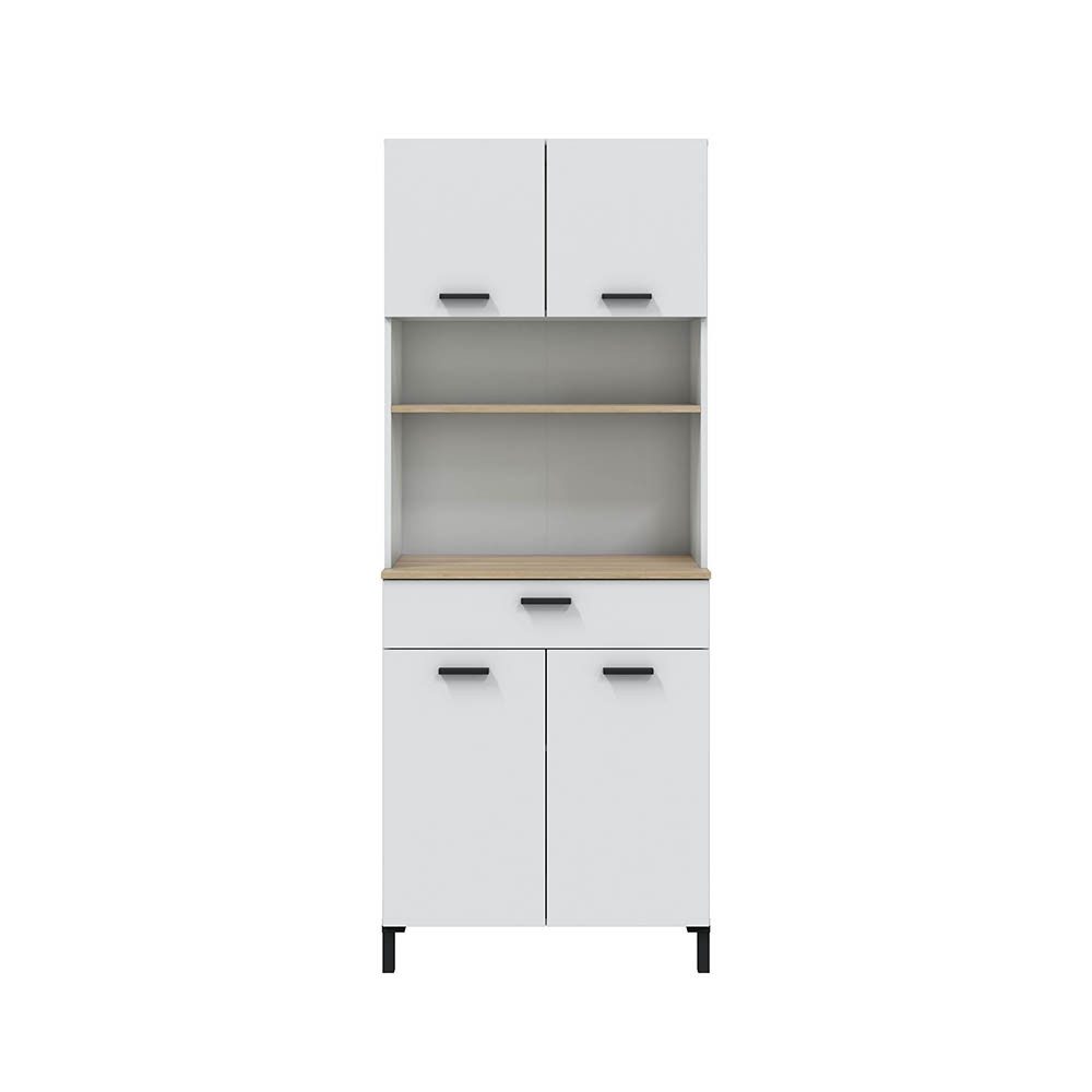 freiraum Mikrowellenumbauschrank KIRA 4 Türen, 1 Schub, Artik Weiß / Natur Dekor - 72x185x40 (BxHxT)