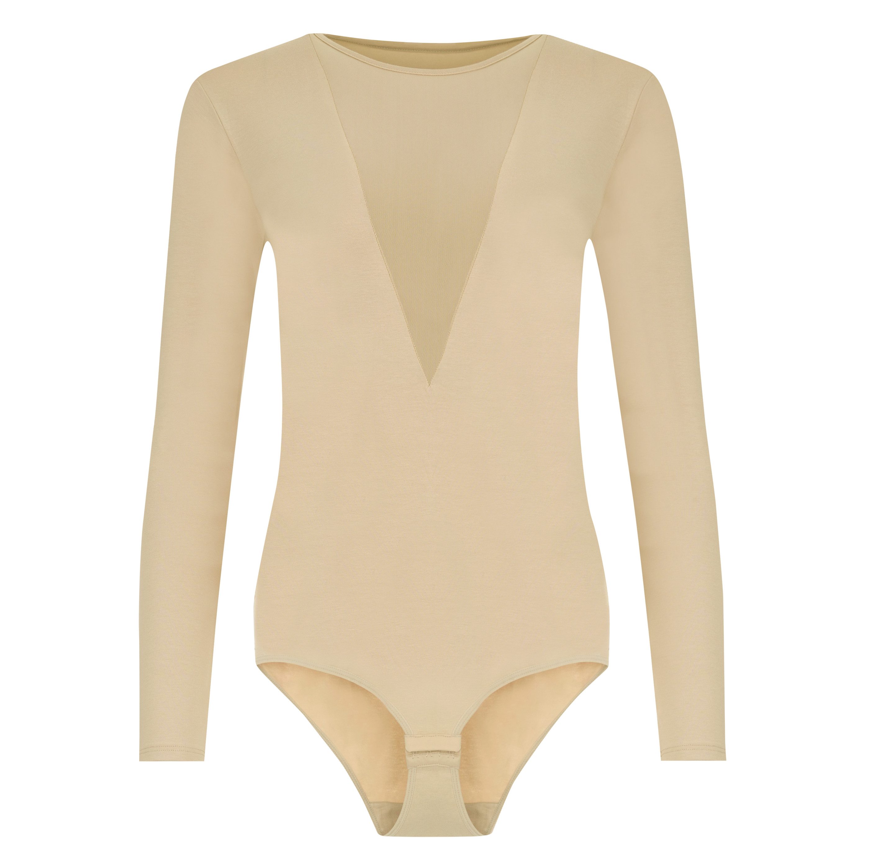 Evoni Body Damen Langarmbody V-Dekollete Tüll Blickdicht – Bild 2 von 5