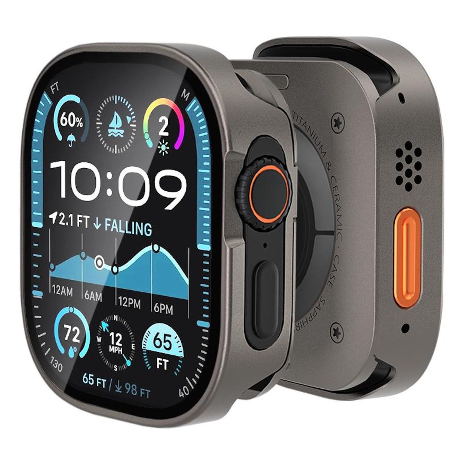 Wigento Smartwatch-Hülle Für Apple Watch Ultra 2 / 1 49mm Aluminium Hülle + 9H Hart Glas Titan, Aluminiumhülle mit integriertem Glas für Rundumschutz