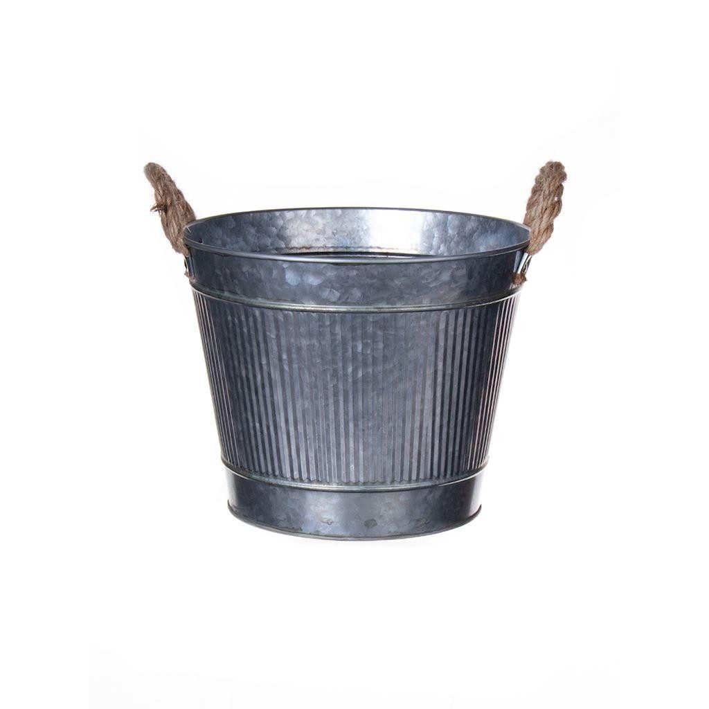 INNA-Glas Blumentopf Übertopf BIMETO mit Griffen, Rillen, Zink, Silber, 18,5cm, Ø22,5cm