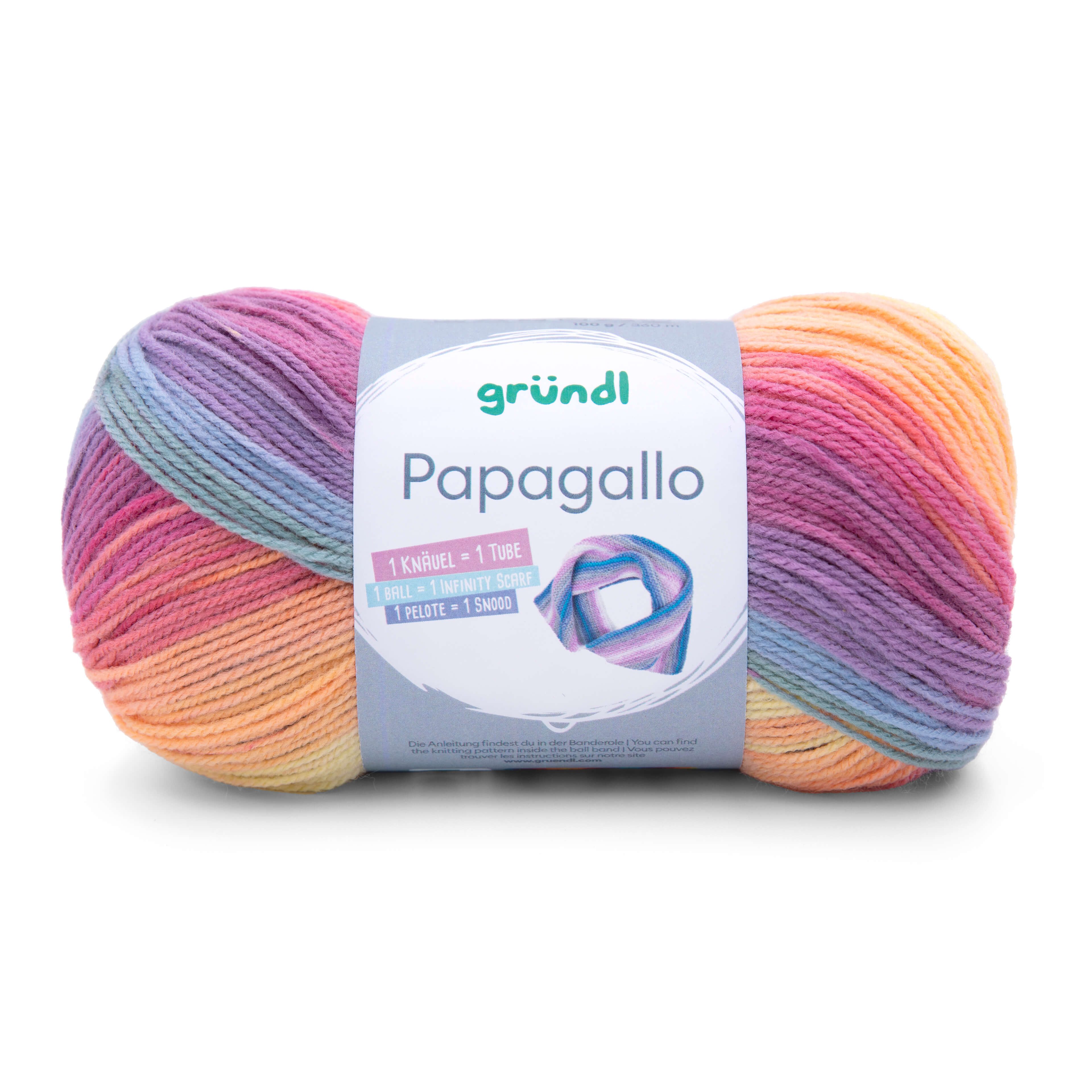 Gründl Wolle Papagallo Farbverlaufswolle mi Anleitung Häkelwolle, 360,00 m (Wolle zum stricken oder häkeln, Farbverlaufsgarn, Strickwolle, Strickgarn, Handstrickgarn), 100% Polyacryl, ohne Schurwolle, auch für Wolle-Allergiker geeignet