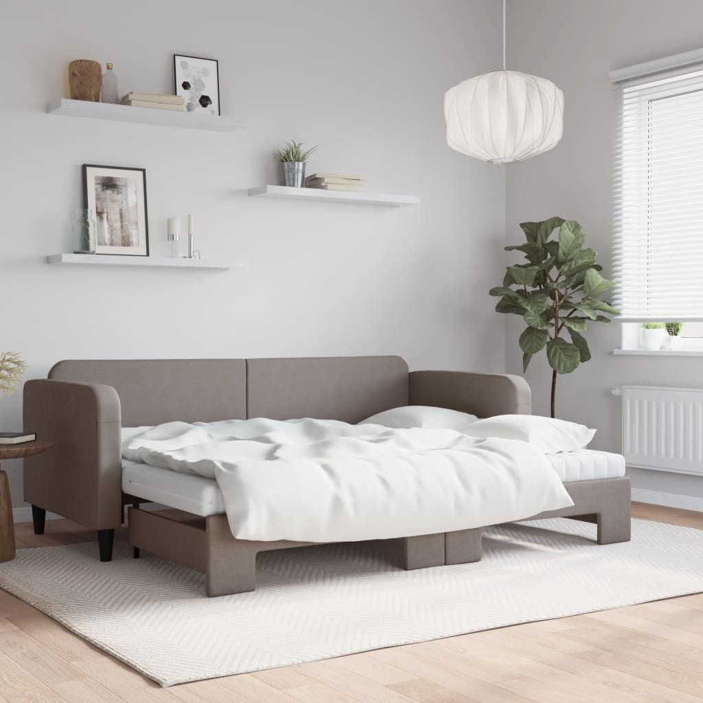 vidaXL Bett, Tagesbett Ausziehbar mit Matratzen Taupe 80x200 cm Stoff günstig online kaufen