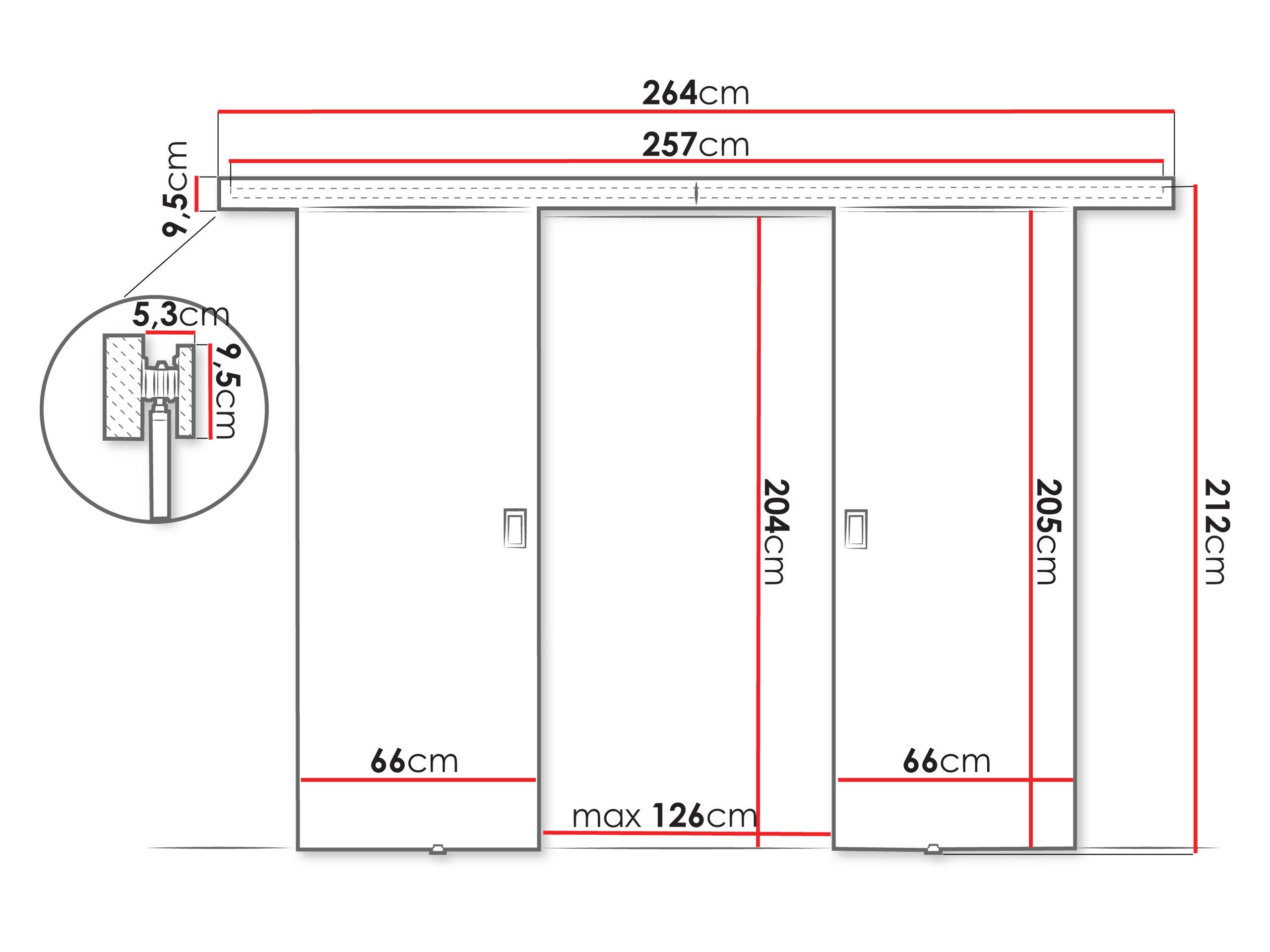MIRJAN24 Schiebetür Werdi Duo 132 (mit zwei Flügeln), Schließmechanismus, Metallkugellagerschiebesystem