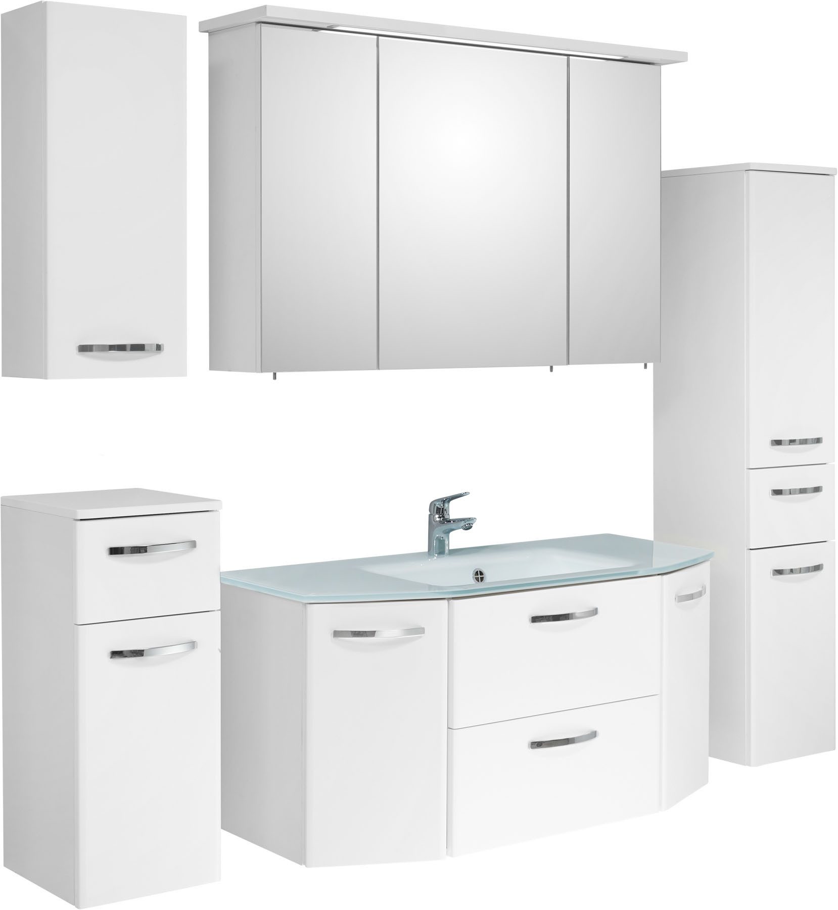 Saphir Badmöbel-Set Quickset 326, 6-teilig, mit Glaswaschtisch, (6-St), Badezimmer-Set mit Midischrank, Unterschrank und Hängeschrank