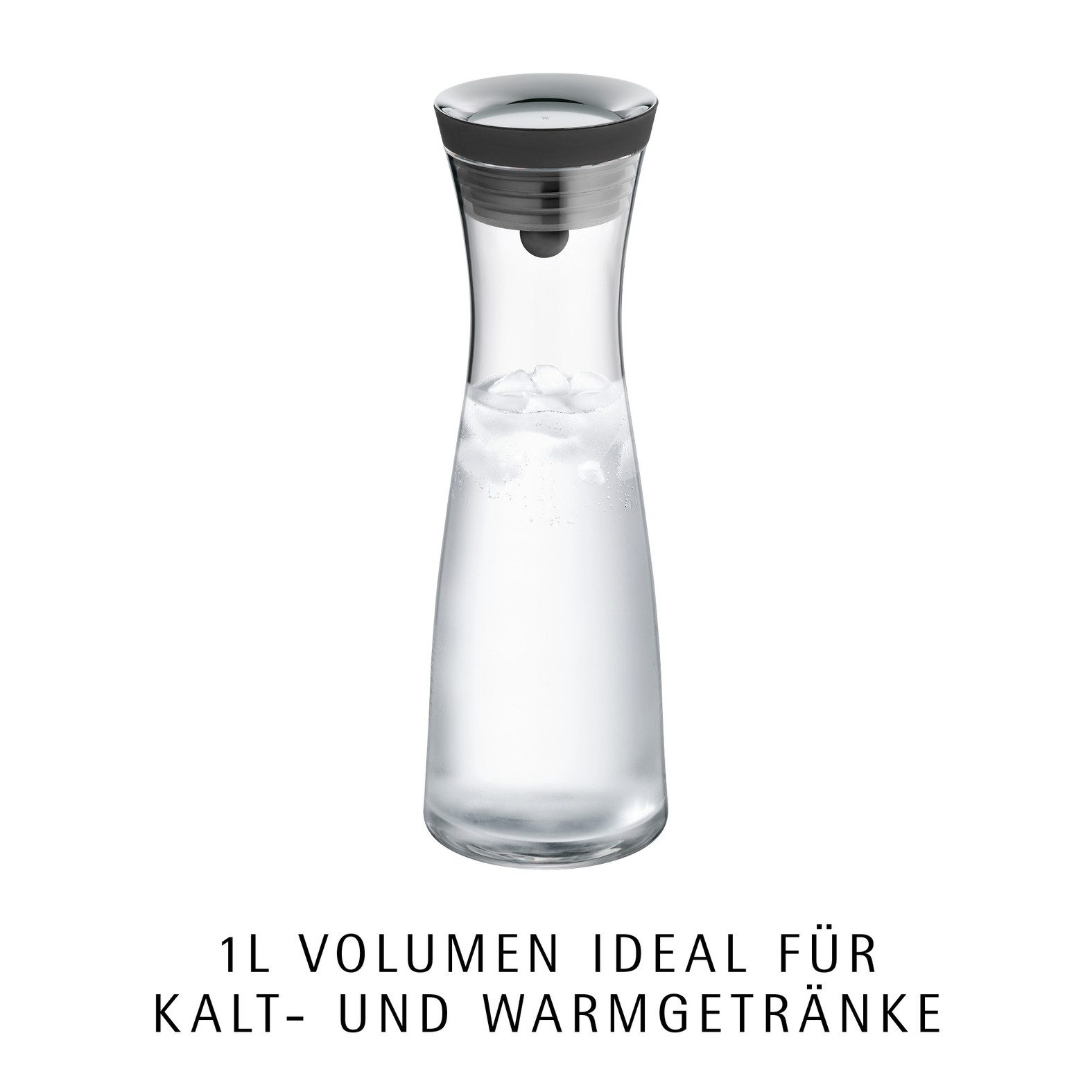 WMF Wasserkaraffe Basic für Kalt- und Warmgetränke, Silikonrand, 1 l Fassungsvermögen, Close-Up-Verschluss ink. integriertem Sieb, spülmaschinengeeignet