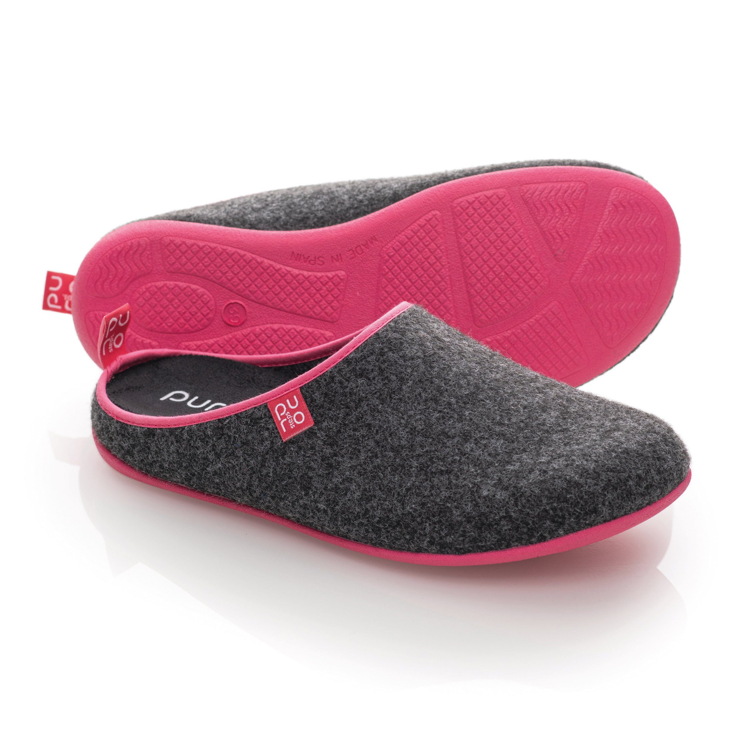 Hausschuh Plomo Fieltro-Eco purosteps Grau-Pink