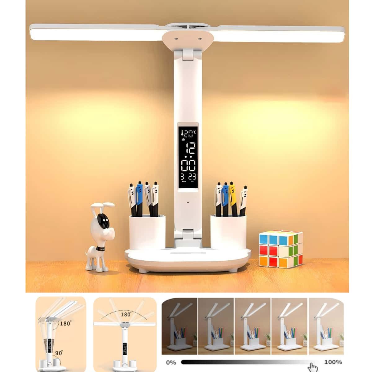 Forrlite LED Schreibtischlampe LED Doppelkopf Dimmbare Tischleuchte mit Sti günstig online kaufen