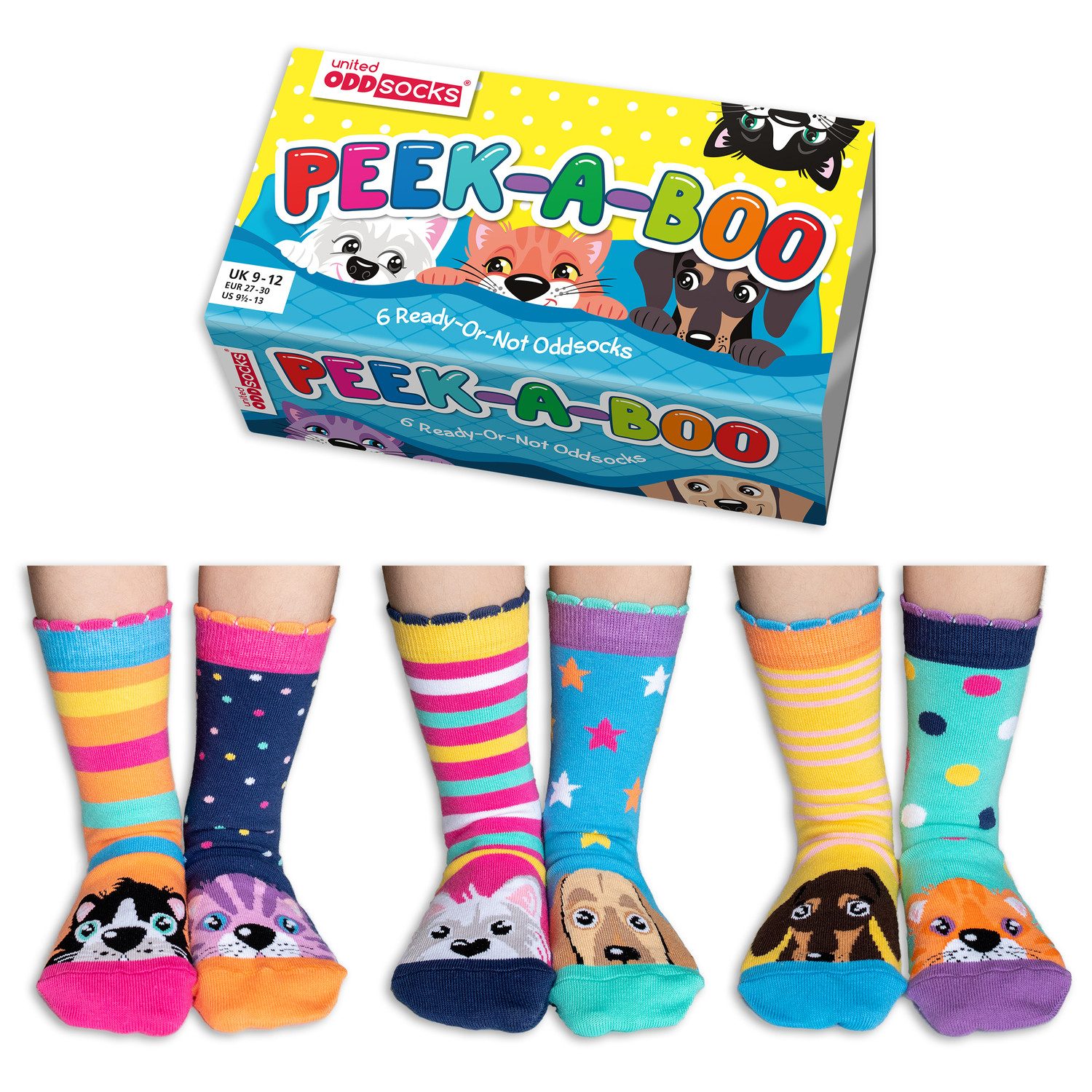 United Oddsocks Freizeitsocken Peek-A-Boo Haustiere Oddsocks Socken in 27-30 im 6er Set