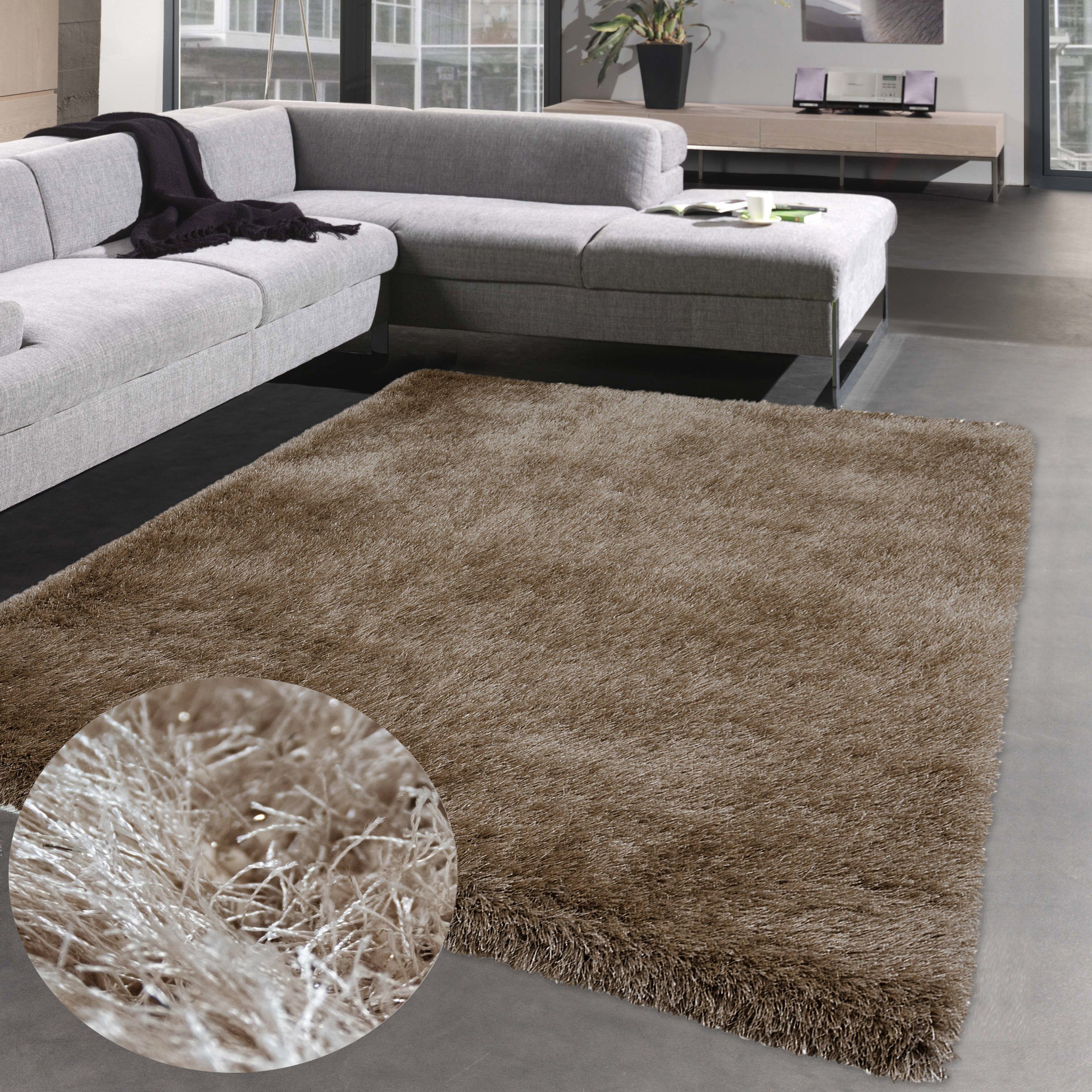 Carpetia Teppich Einfarbiger Hochflor-Teppich, glänzend& weich, günstig online kaufen