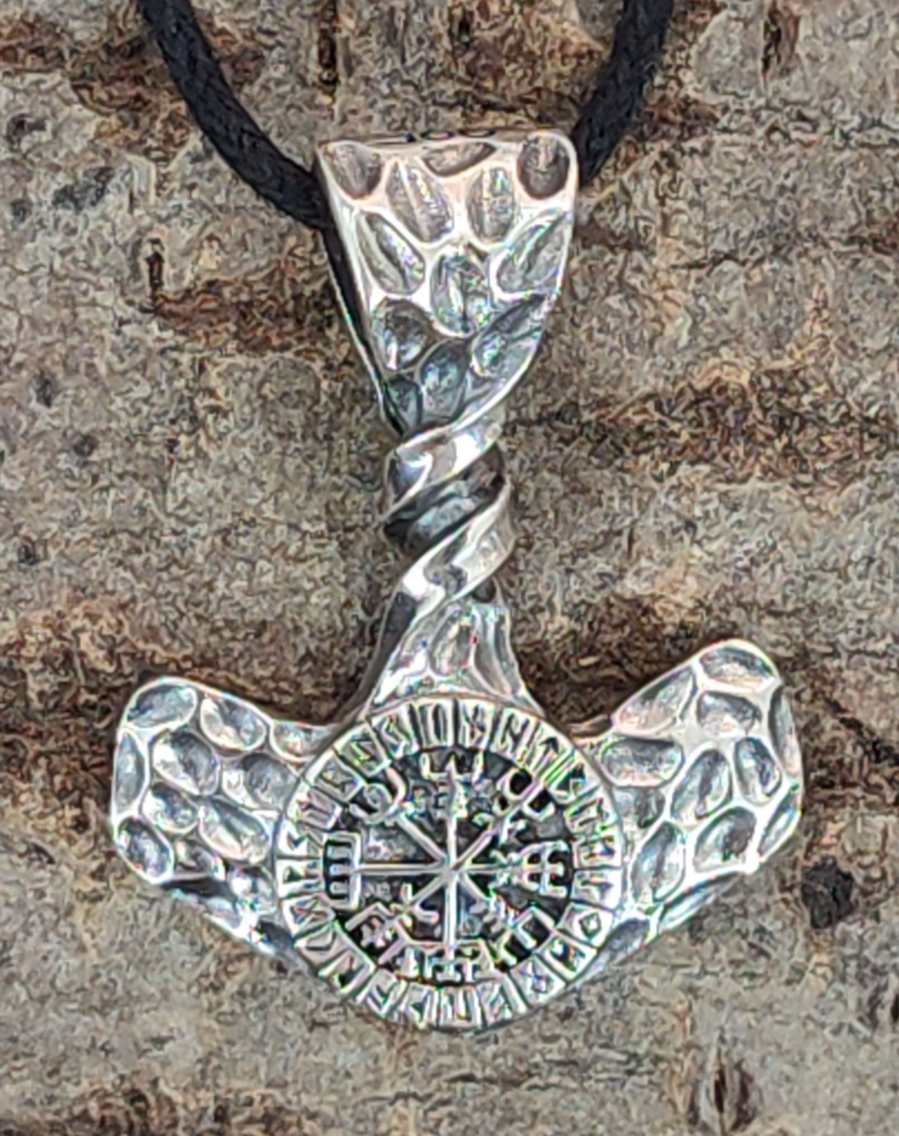 Axt Vegvisir Wikinger 384 Leather Anhänger Kompass Axe Nr. of Silber 925 Beil Kettenanhänger Kiss Thorshammer