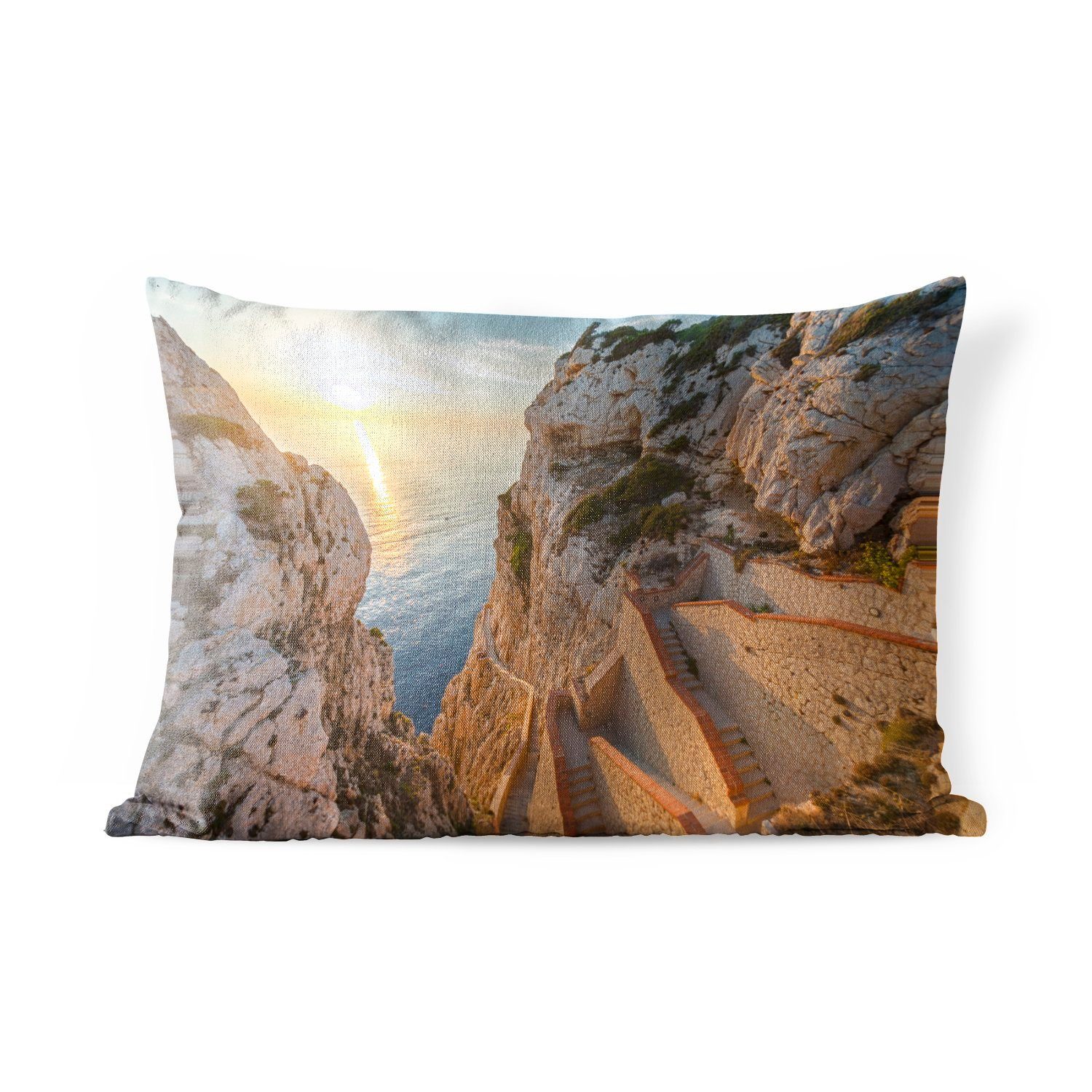 Kissenhülle Sardinien, Outdoor-Dekorationskissen, MuchoWow Sonnenuntergang von Dekokissen Dekokissenbezug, Der der Polyester, Neptuno Grotte