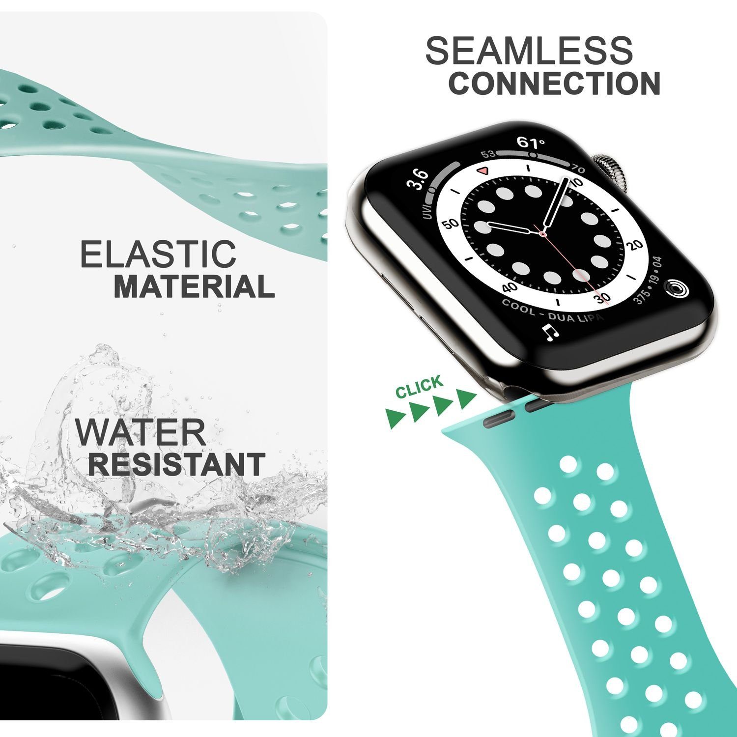 Nalia Smartwatch-Armband Apple Watch Ersatzband für Mint / Atmungsaktiv Gelochtes Uhr Fitness Silikon 42mm/44mm/45mm/49mm, Sport 