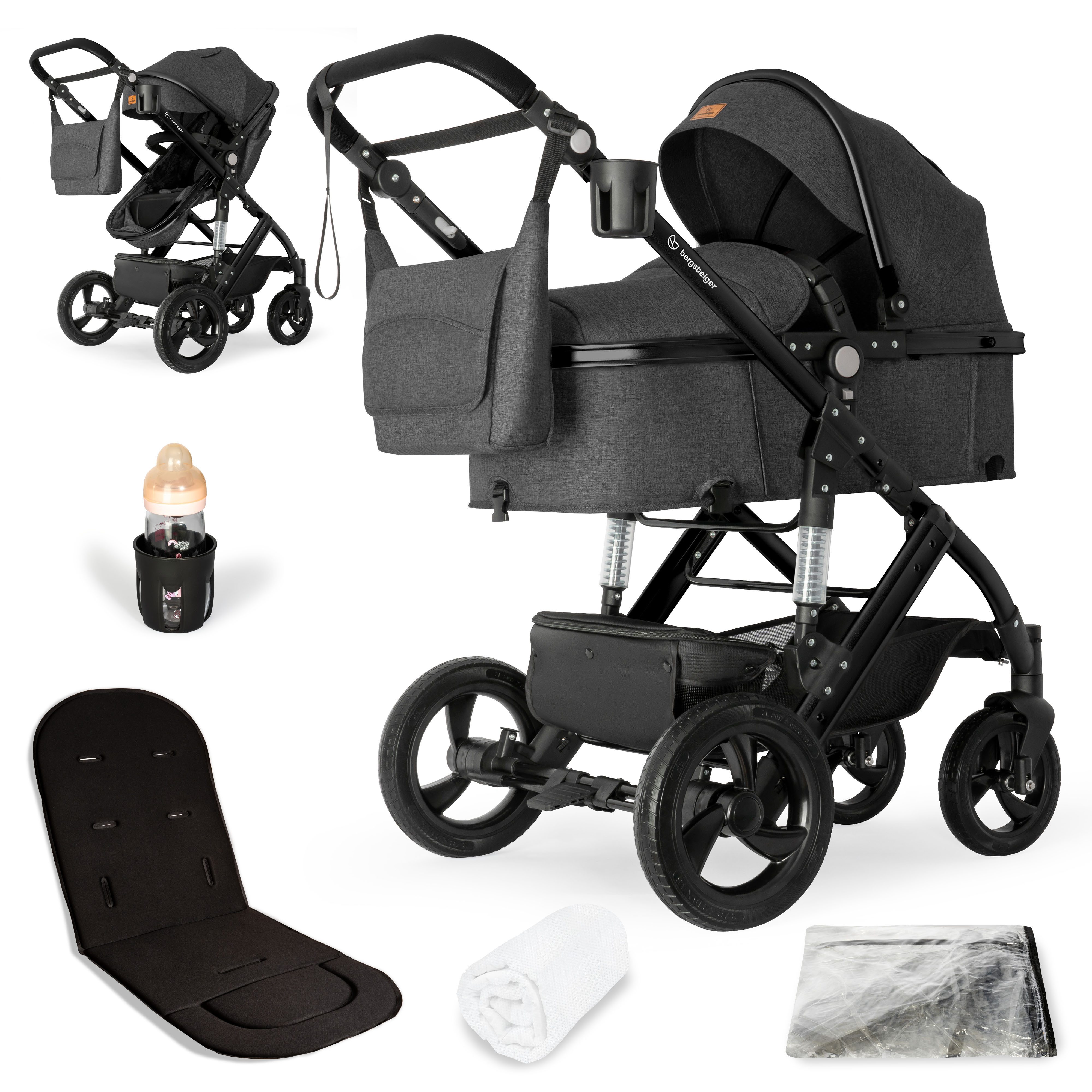 bergsteiger Kombi-Kinderwagen Nizza 3 in 1 Kinderwagen, Auto-Babyschale & Isofix Station optional