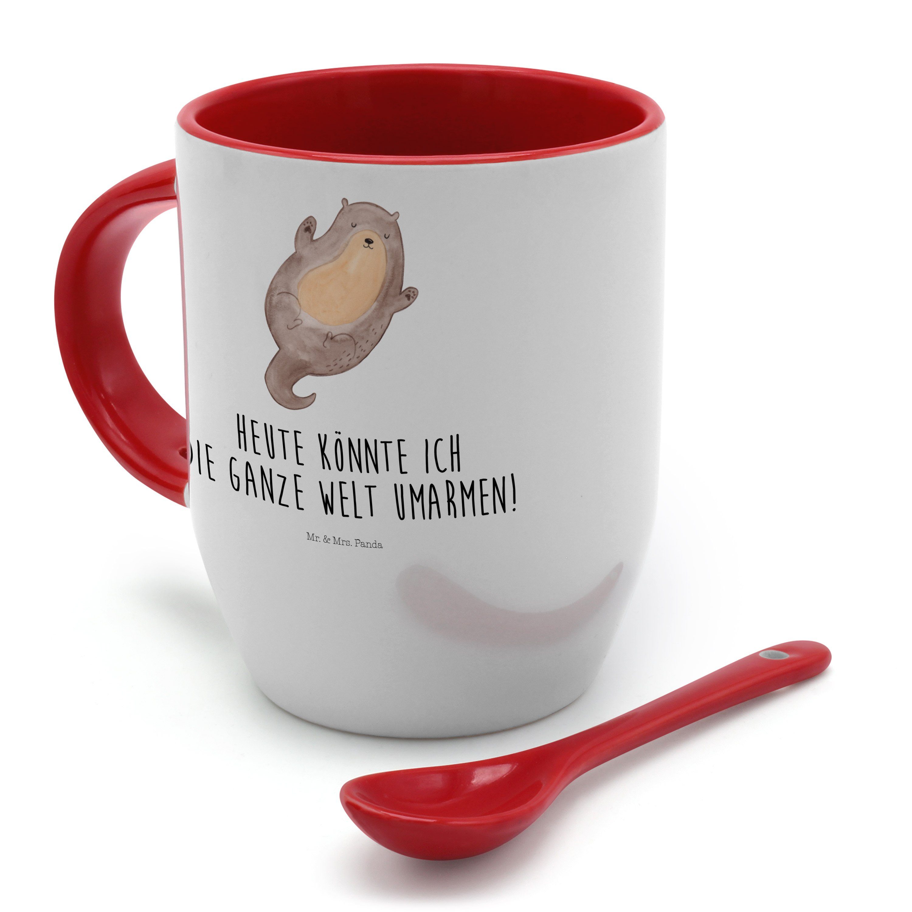 Otter Umarmen Weiß Kaffeebecher, Tasse & Mrs. Tasse, Panda Geschenk, glüc, Mr. Seeotter, Keramik - -