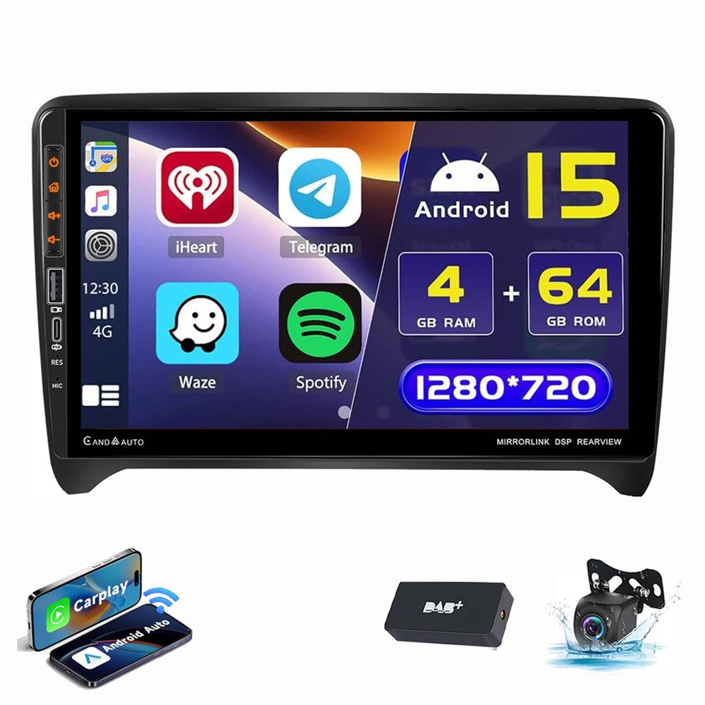ESSGOO Autoradio Für AUDI TT MK2 8J 2006-2014 Android 15 4+64GB Autoradio (RDS, FM, AM, Carplay Android Auto GPS Navi WIFI BT USB)