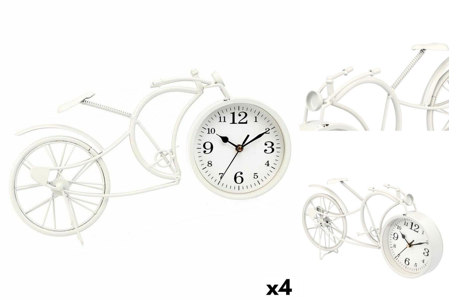 Gift Decor Uhr Tischuhr Fahrrad Weiß Metall 40 x 19,5 x 7 cm 4 Stück
