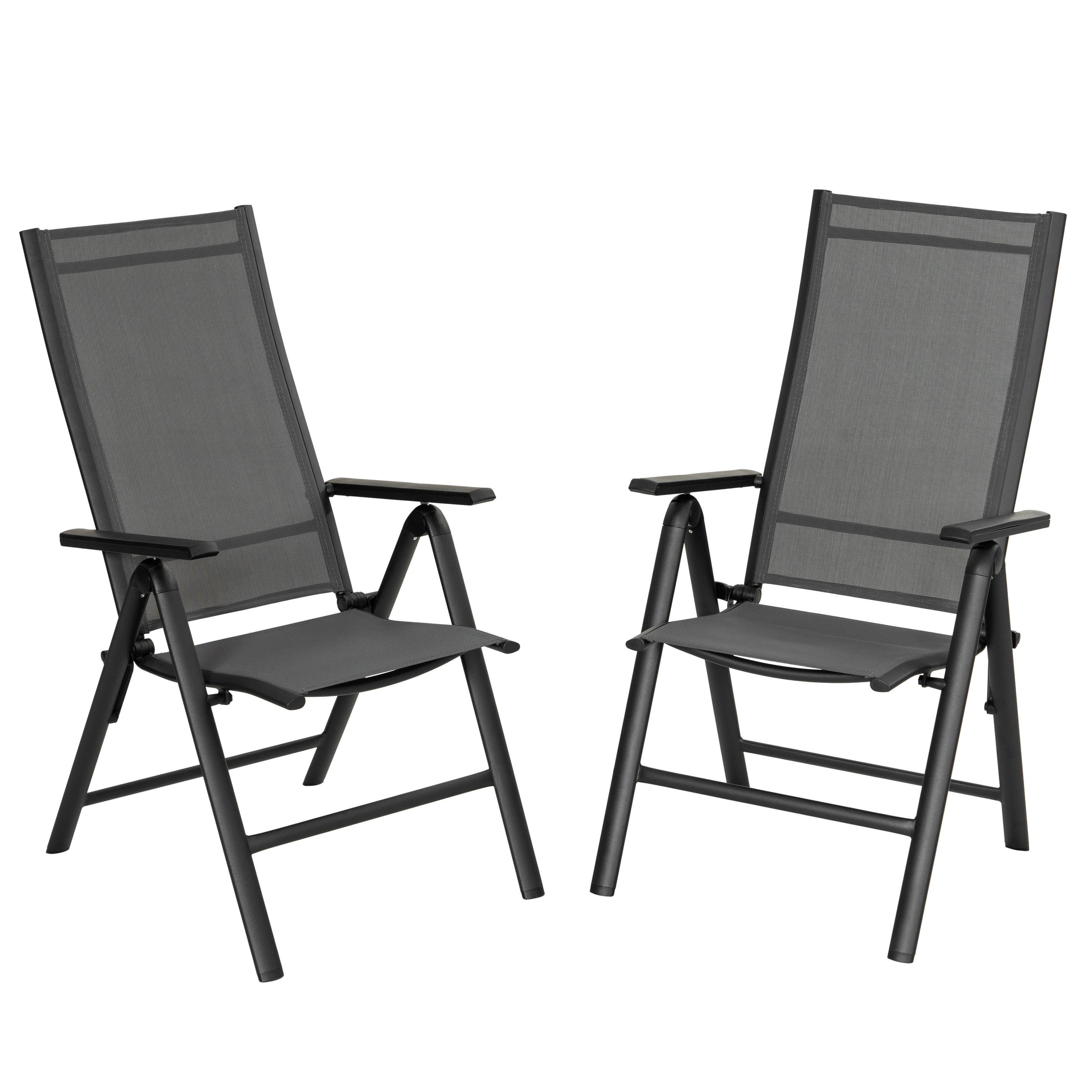 Avestar Gartenstuhl 2er-Set Alu-Textilene-Outdoor-Faltstühle, schwarz