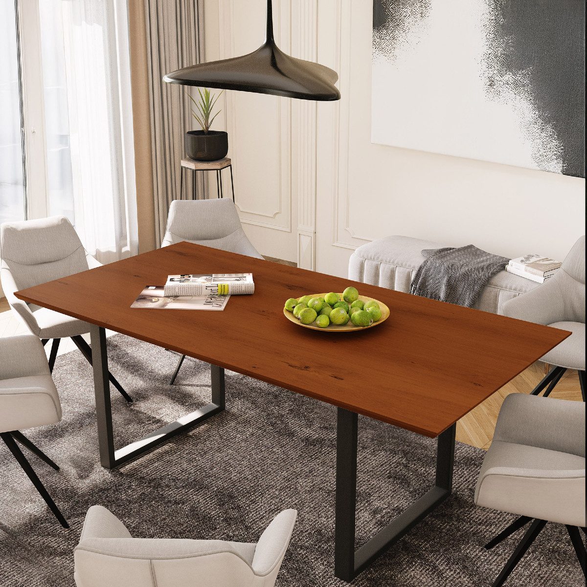 Liadomo Esstisch Luzern, Tischplatte mit Schweizer Kante aus Akazienholz massiv, Metallgestell