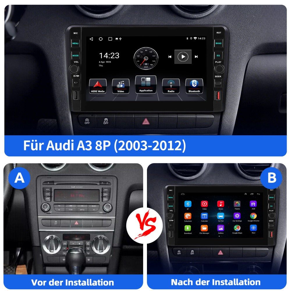 ESSGOO Für Audi A3 S3 RS3 8P 8V 8" Carplay Android 16 Autoradio 4+64G Autoradio (GPS NAVI RDS SWC USB WIFI) – Bild 5 von 5