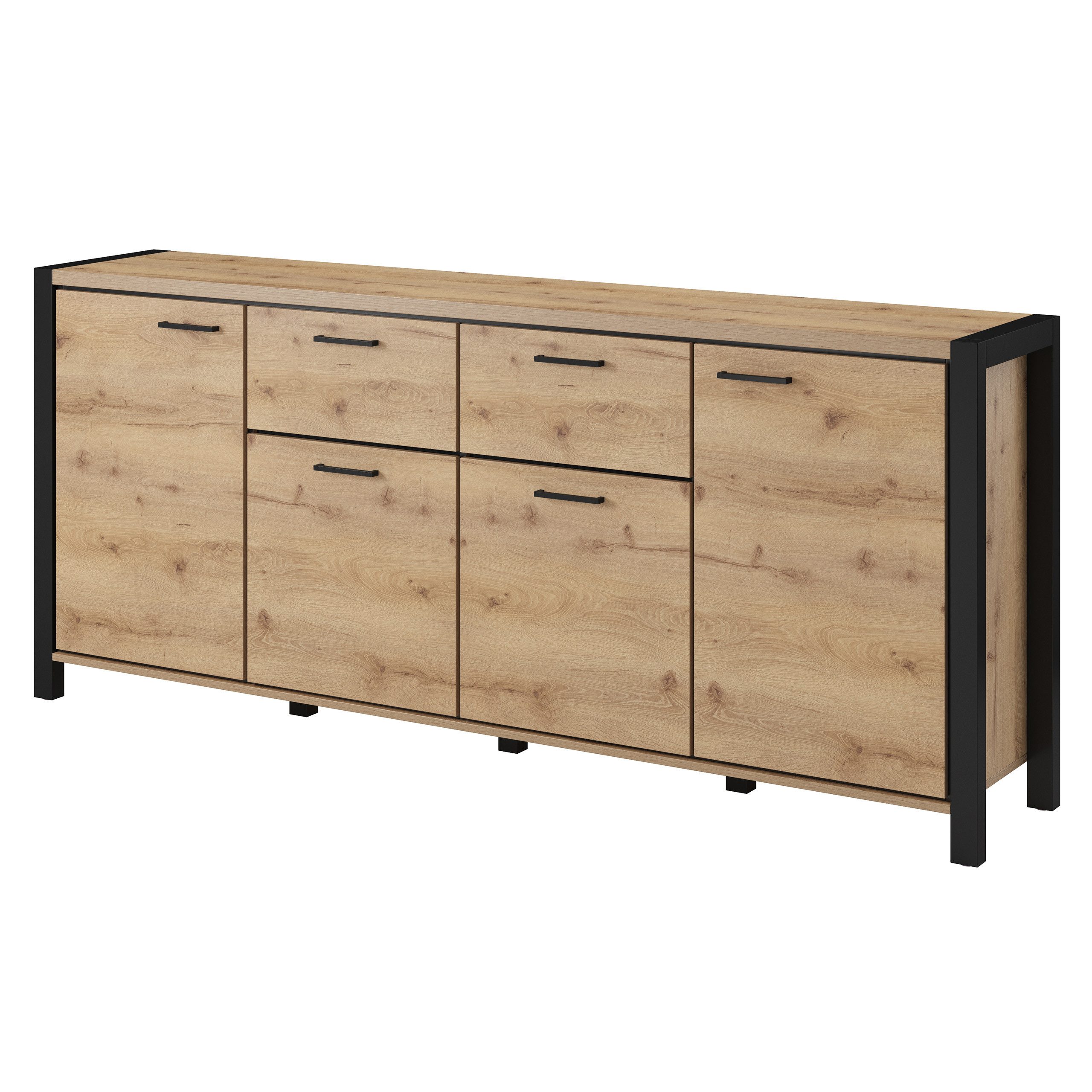 Masseno Kommode ATTIVO 213 cm Sideboard mit 2 Schubladen und 4 Türen Eichefarben