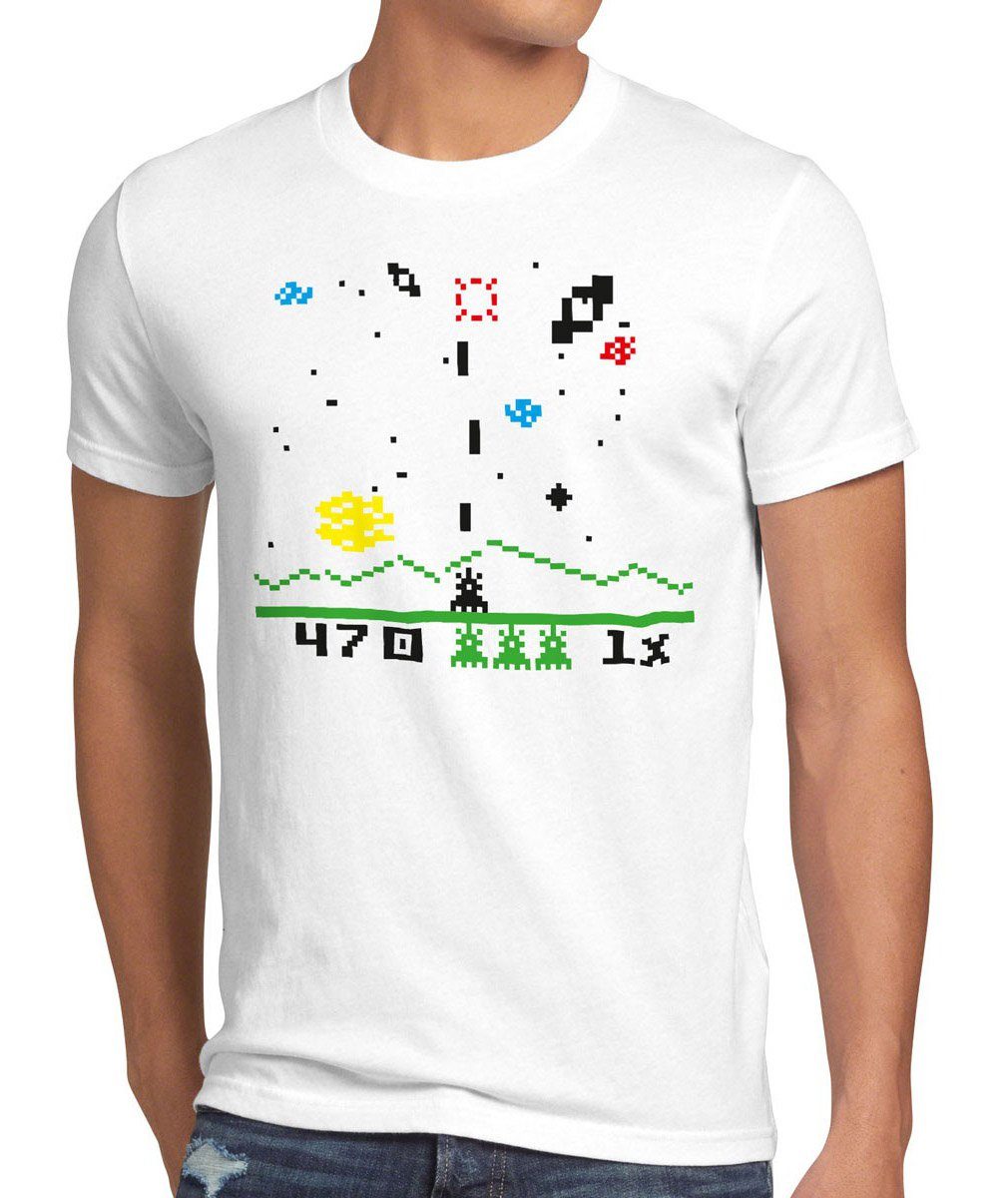 style3 Print-Shirt Herren T-Shirt Invaders big bang sheldon space astrosmash cooper game theory weiß