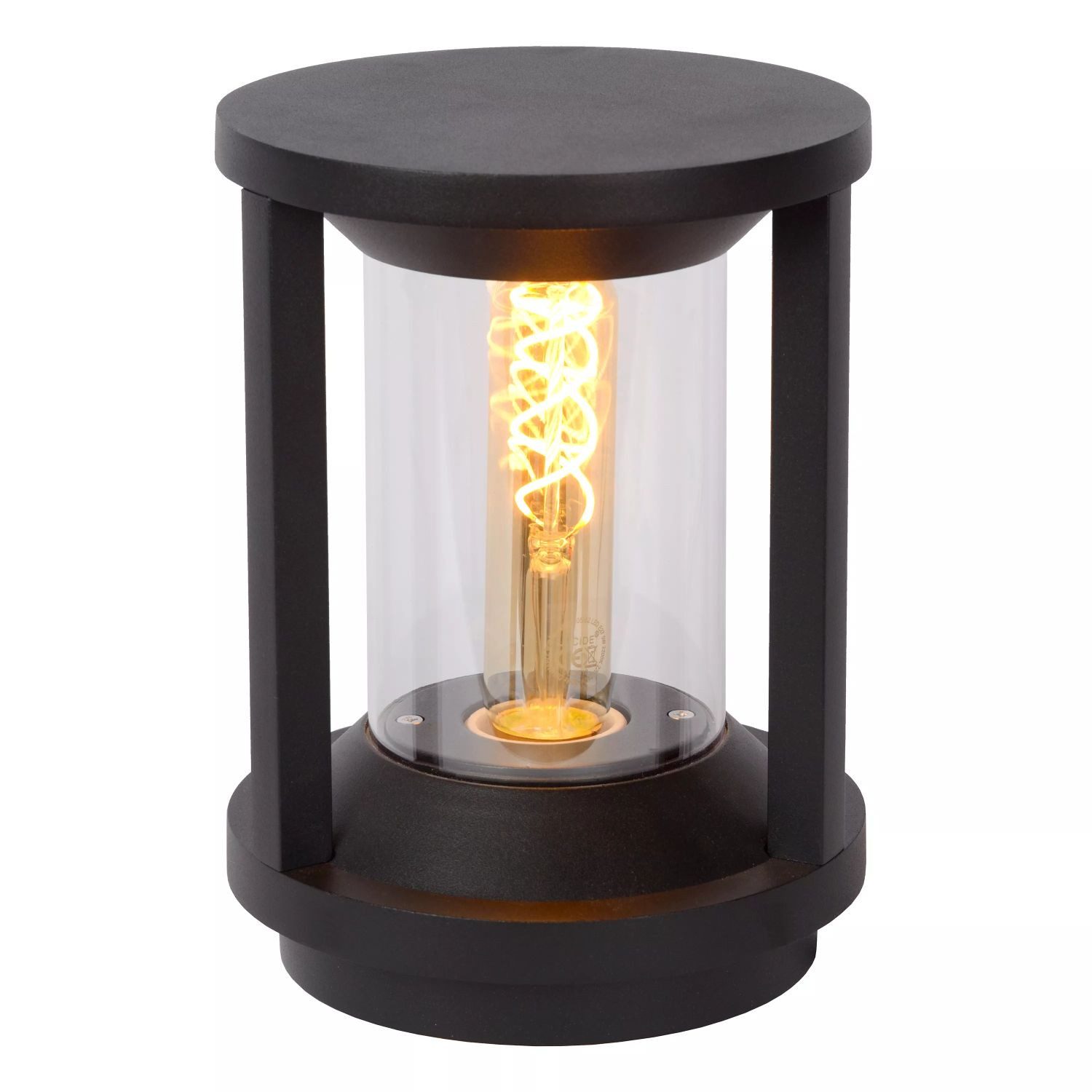 Licht-Erlebnisse Sockelleuchte EZRA, ohne Leuchtmittel, Aluminium 22 cm hoch IP65 Schwarz E27 rund