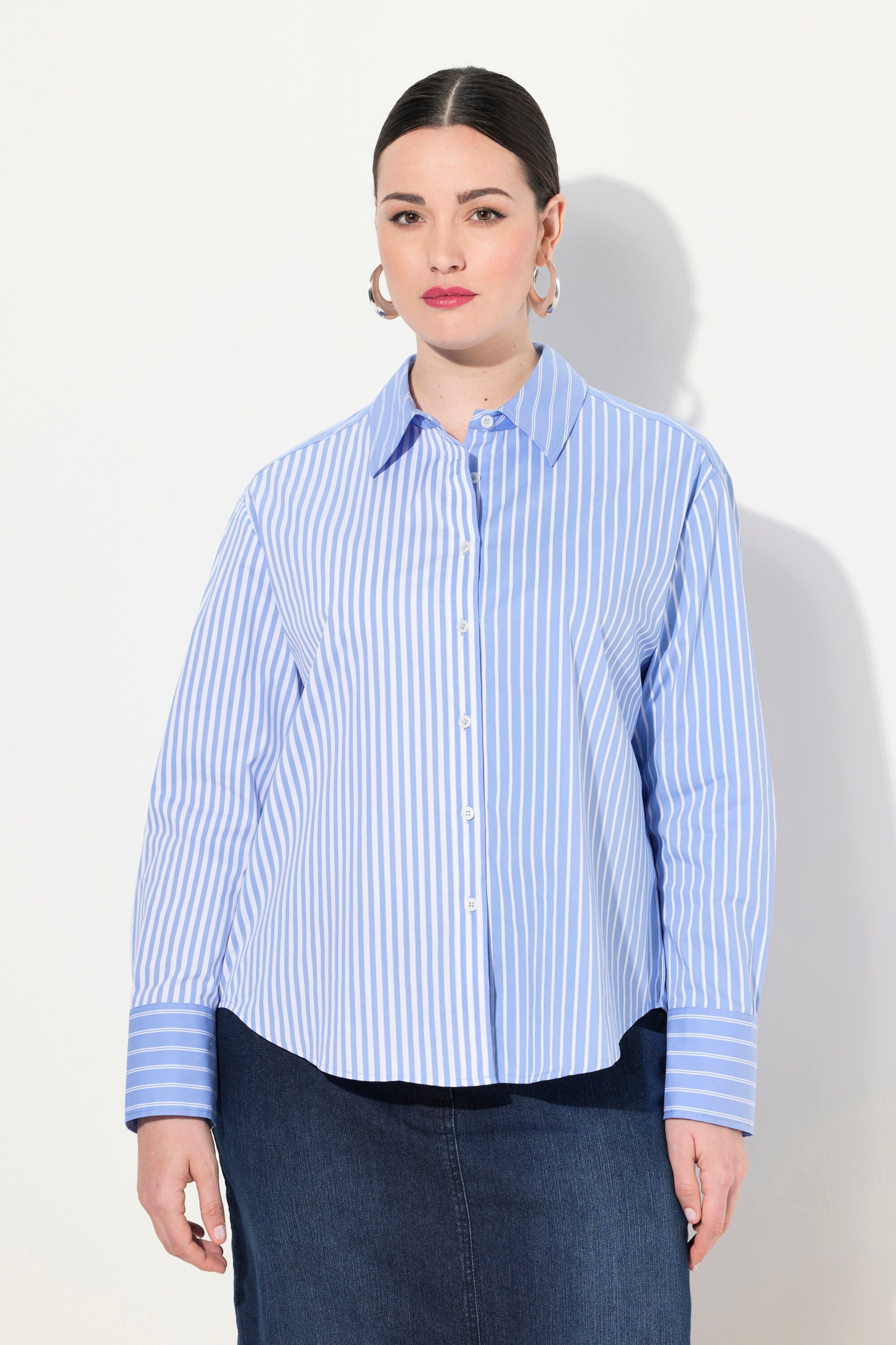 Hemdbluse Hemdbluse Streifenmix Oversized Hemdkragen Langarm
