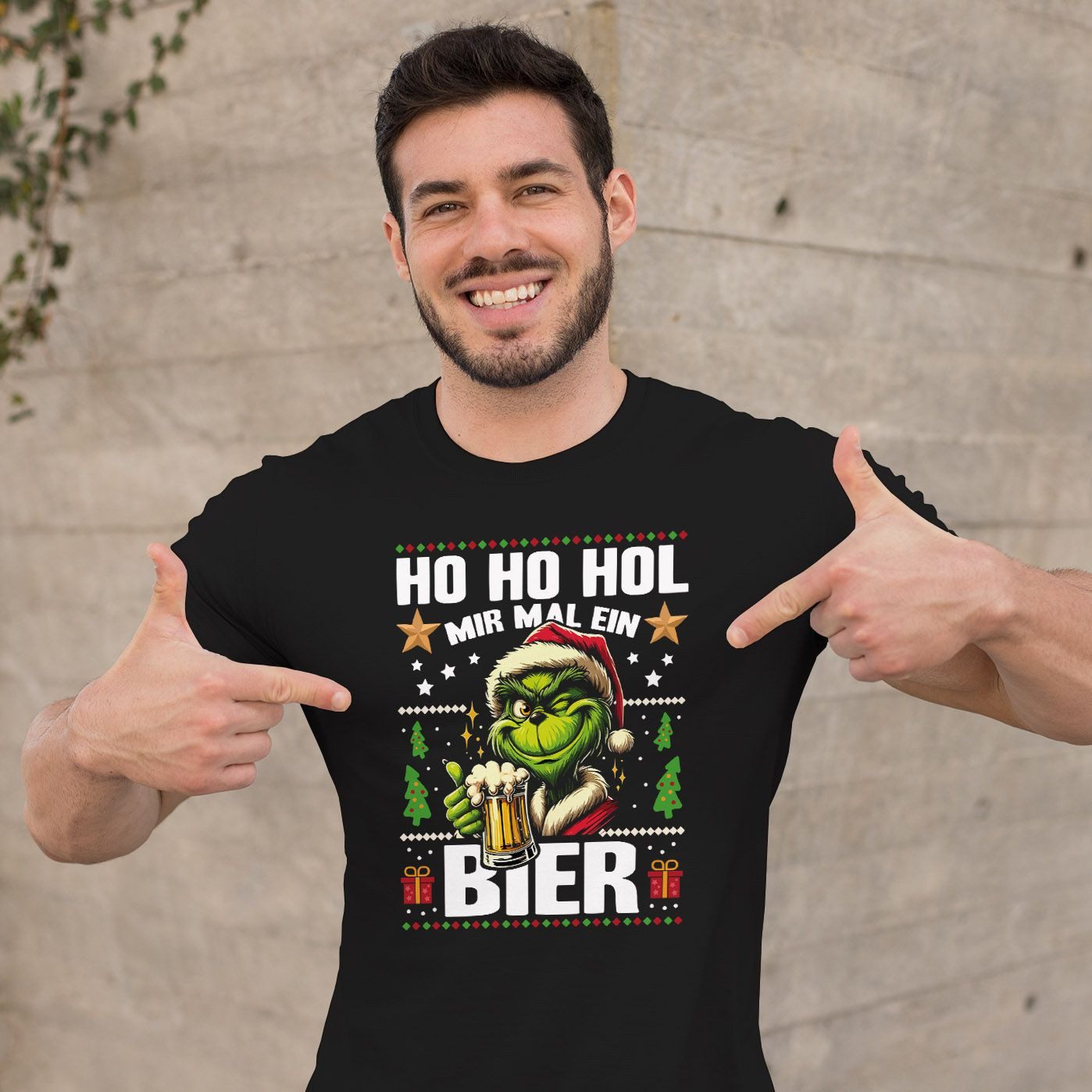 MoonWorks Print-Shirt Herren T-Shirt Weihnachten Grinch Ho Ho Hol mir ein Bier Spruch mit Print