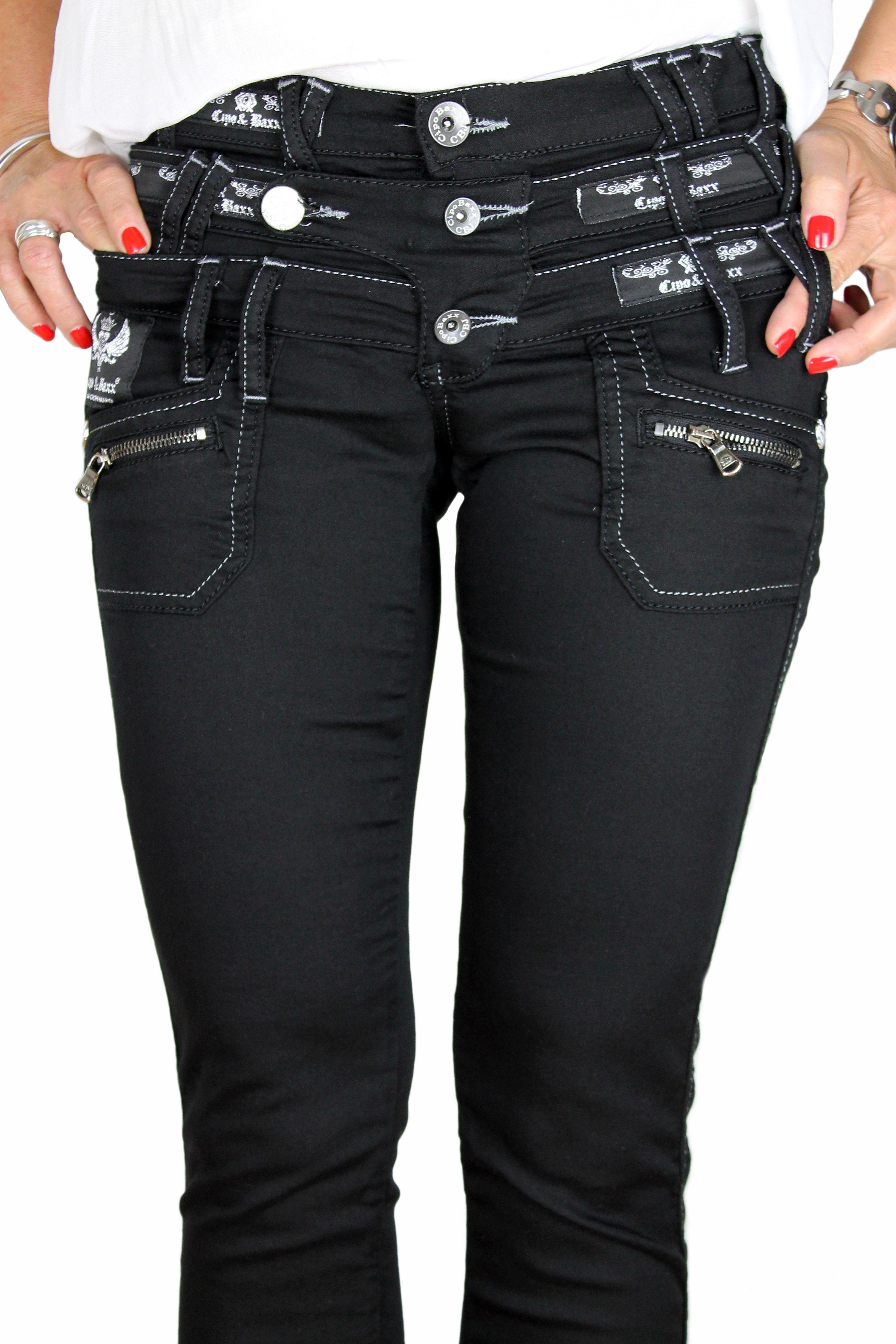 Cipo & Baxx Straight-Jeans Jeans Hose im außergewönlichem Design Jeans mit dreifacher Gürtelschlaufenanreihung