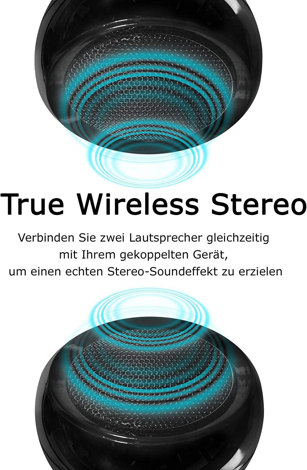 True (Mini, Speaker Sound, tragbar, Mini Musik Bluetooth-Lautsprecher Lautsprecher, @tec Stereo Lautsprecher, 2x3W, Stereo Bluetooth, Wireless HiFi Desktop kabellos, Drahtlose portabel) Boxen,