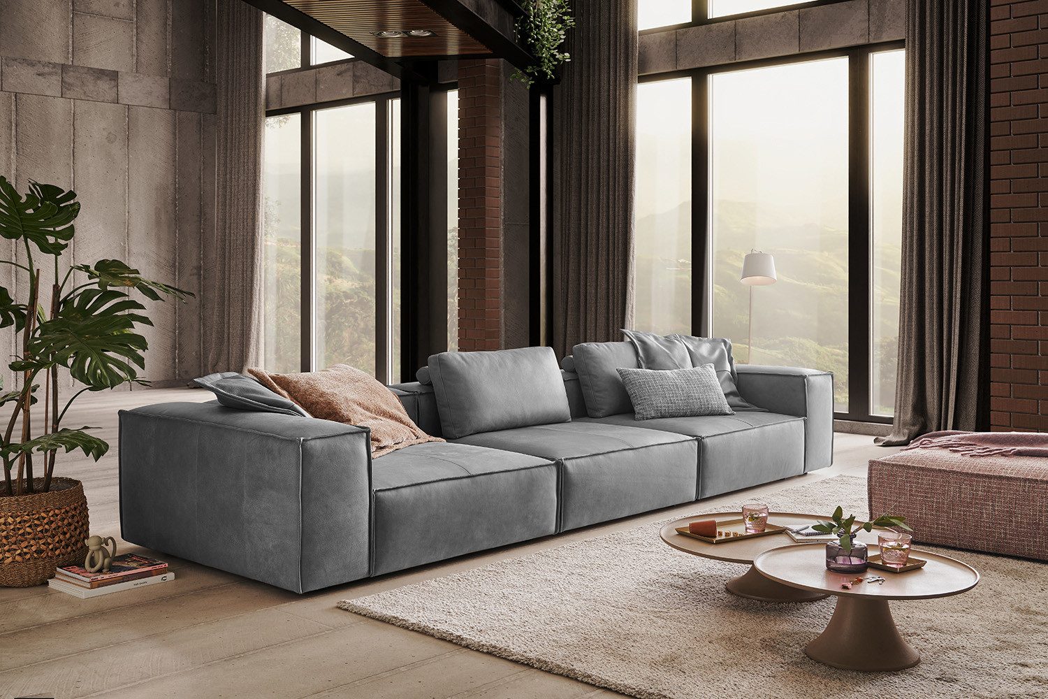 KAWOLA 4-Sitzer CARMO, Sofa Couch Leder verschiedene Farben 366x118 cm