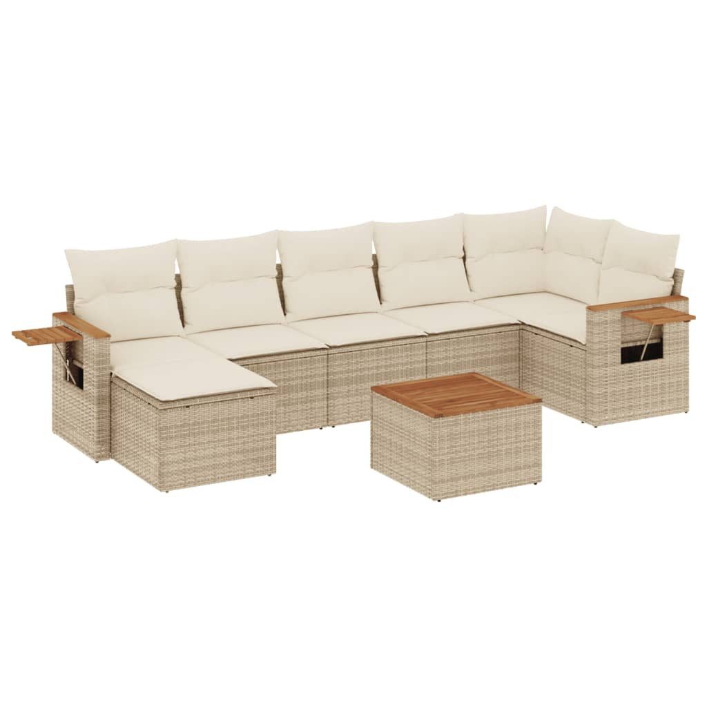 Gartenlounge-Set 8-tlg. Garten-Sofagarnitur mit Kissen Beige Poly Rattan