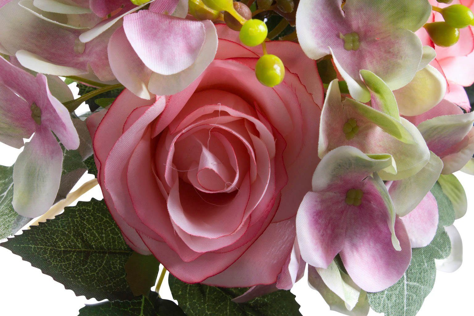 Höhe cm, 28 einfach Rosen-Hortensienstrauß Rose, zusammengestelltes Fertig Bündel Vase Kunstblume Botanic-Haus, - in eine