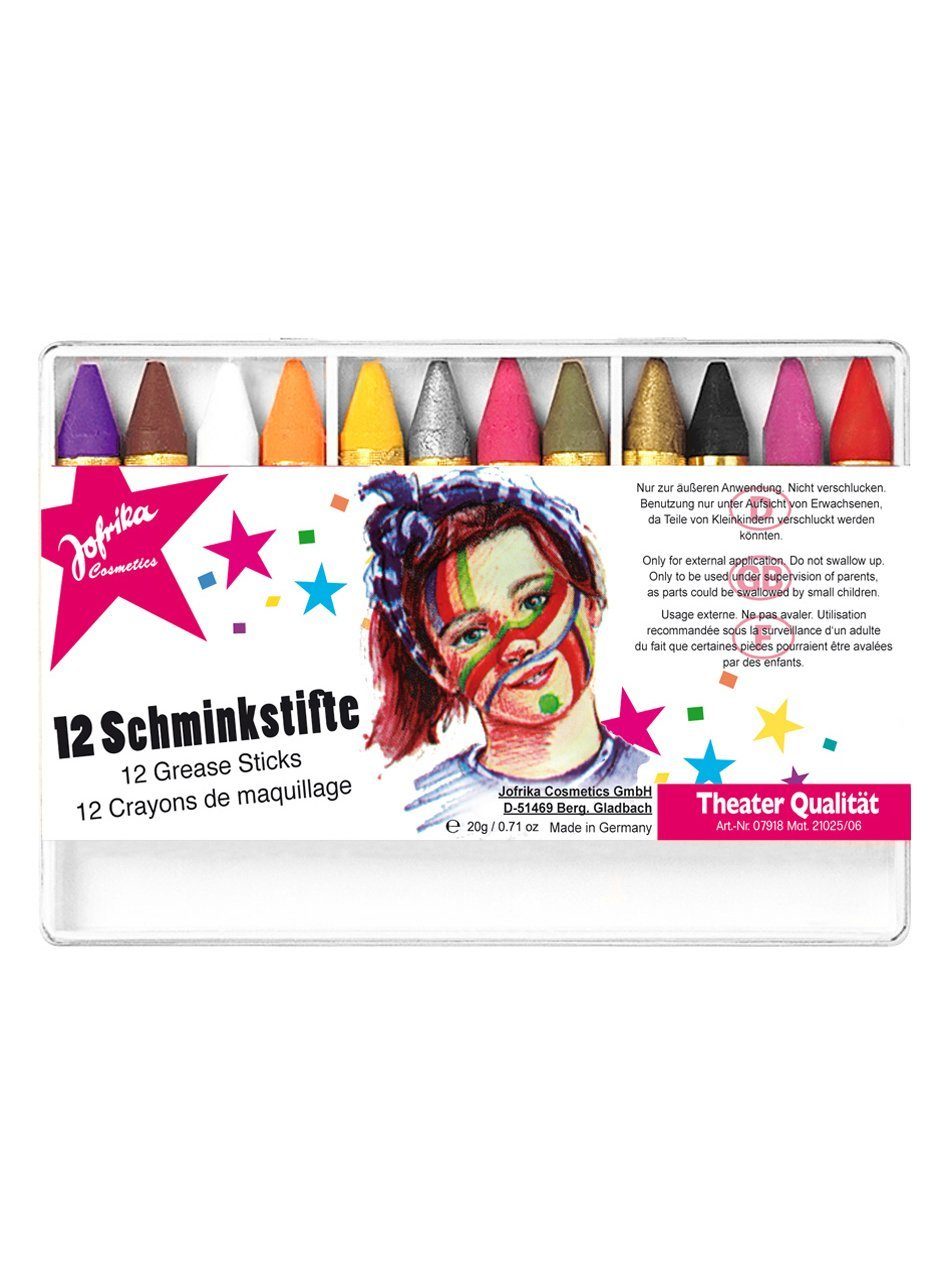 jofrika Rubie´s Theaterschminke 12 Karneval Schminkstifte, Schminkset für alle möglichen Karnevalsmotive | Schminksets