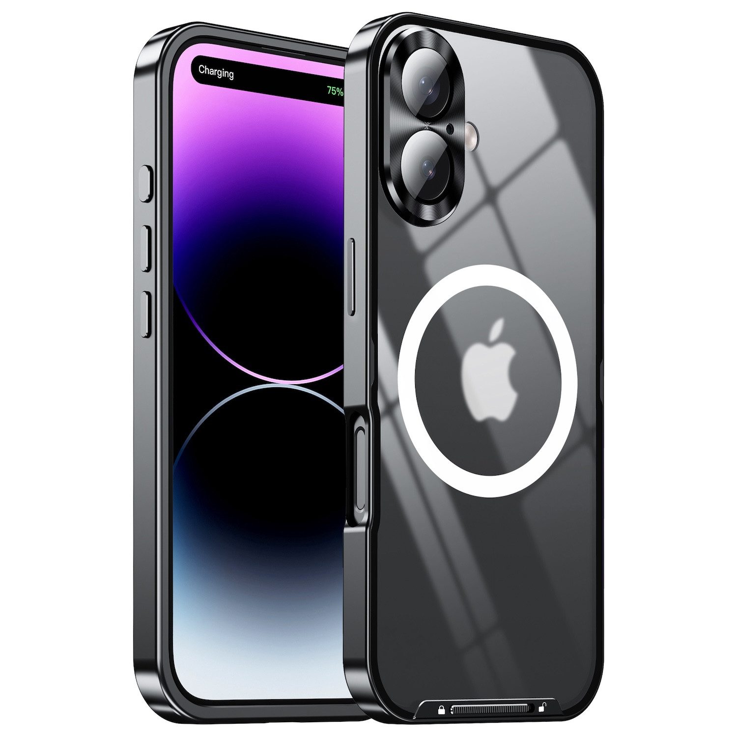 Wigento Handyhülle Für Apple iPhone 16 Magsafe Metall Schutz Tasche Schutz Hülle Schwarz, MagSafe-kompatibel, elegantes Design, umfassender Schutz