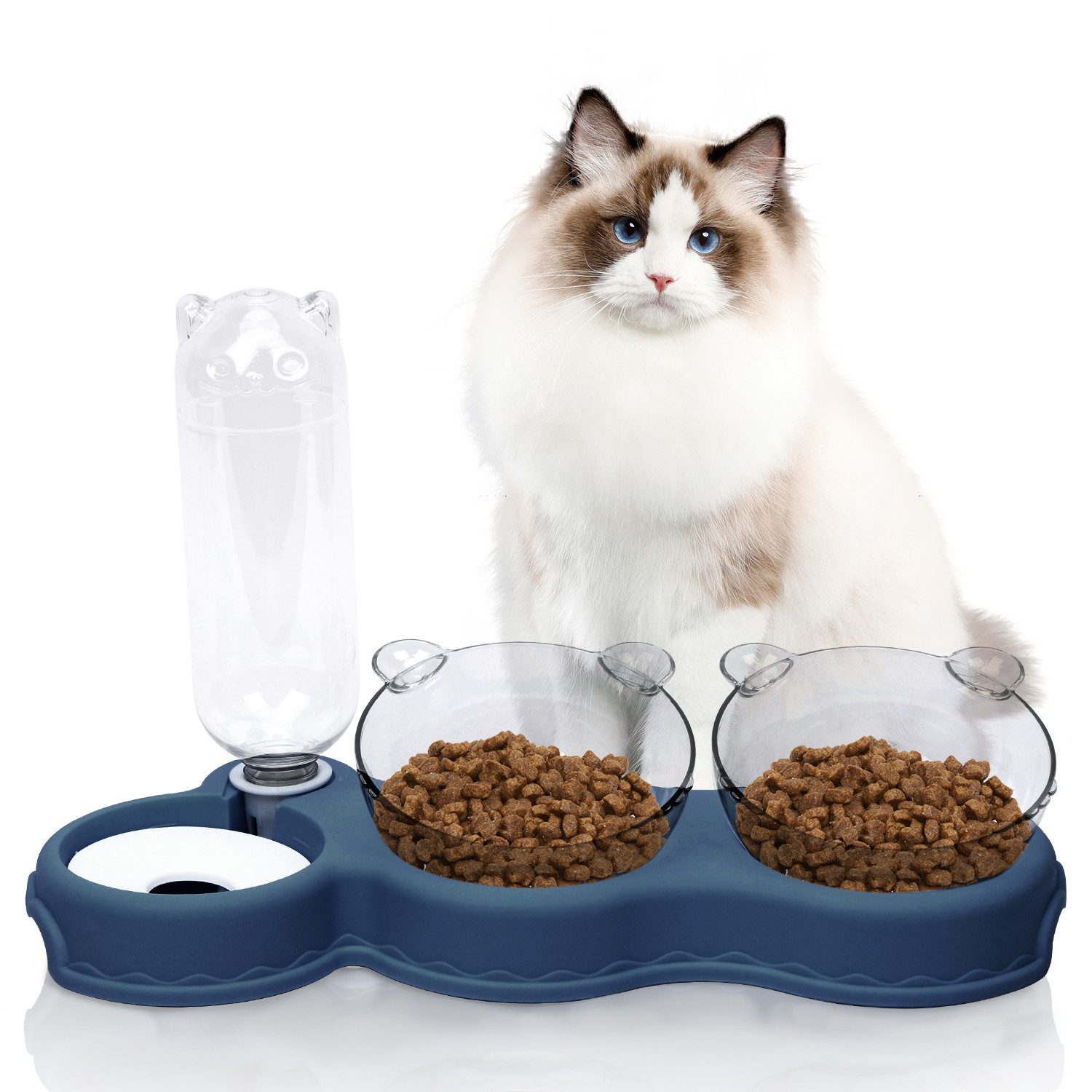 OSTWOLKE Futternapf Katzennapf 15° Kippbare Fressnapf 3 in 1 Katzen Napfset Futterstation, Kunststoff, für Katzen und Kleine Hunde