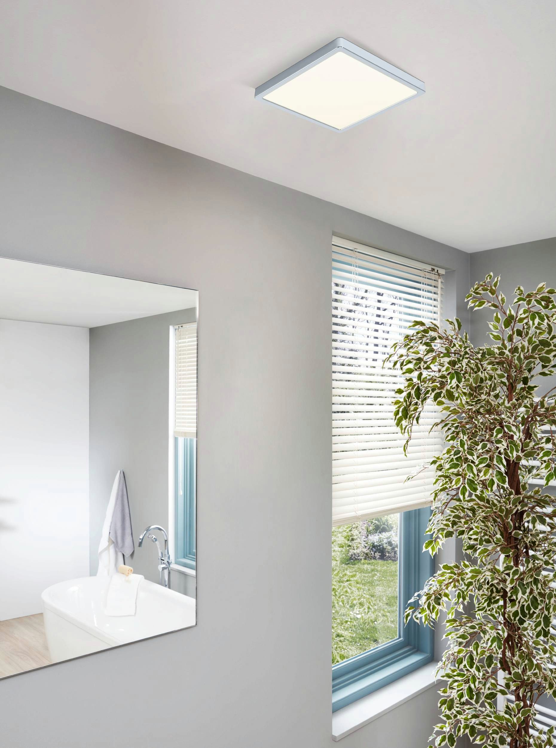 EGLO Aufbauleuchte Fueva 5 Deckenlampe, Badlampe, Stahl und Kunststoff, chrom, weiß, IP44, LED fest integriert, Warmweiß, Ø 28,5 cm, Aufbauleuchte, Bad-Deckenlampe, LED Aufbaulampe, IP44