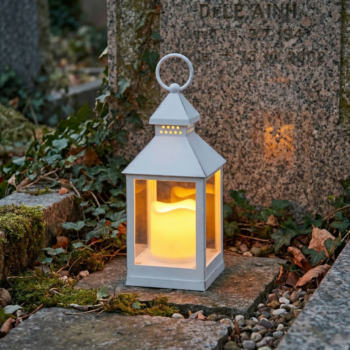 Ambiente Haus LED Außen-Tischleuchte Laterne antikweiss 24cm inkl LED Ke, LED fest integriert, Warmweiß