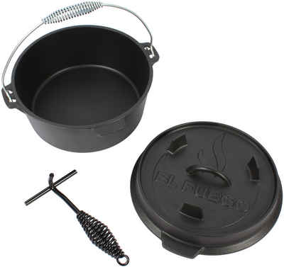 El Fuego Kasserolle El Fuego® Dutch Oven, Eisenguss (Set, 4-tlg), aus Gusseisen, mit spezieller Oberflächenveredelung, 7,2 l