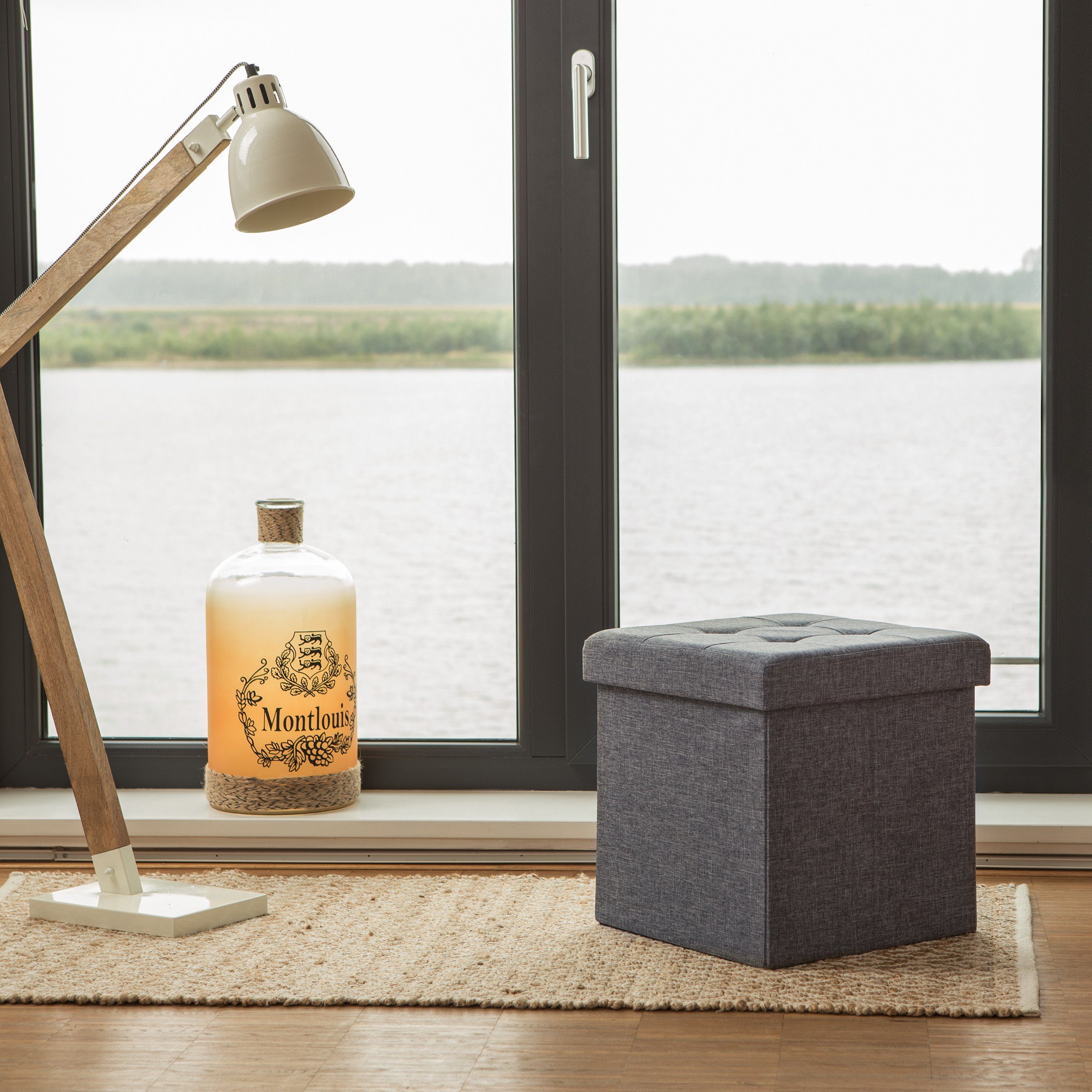 relaxdays Stauraumhocker Faltbarer Sitzhocker mit Stauraum Leinen, Dunkelgr günstig online kaufen